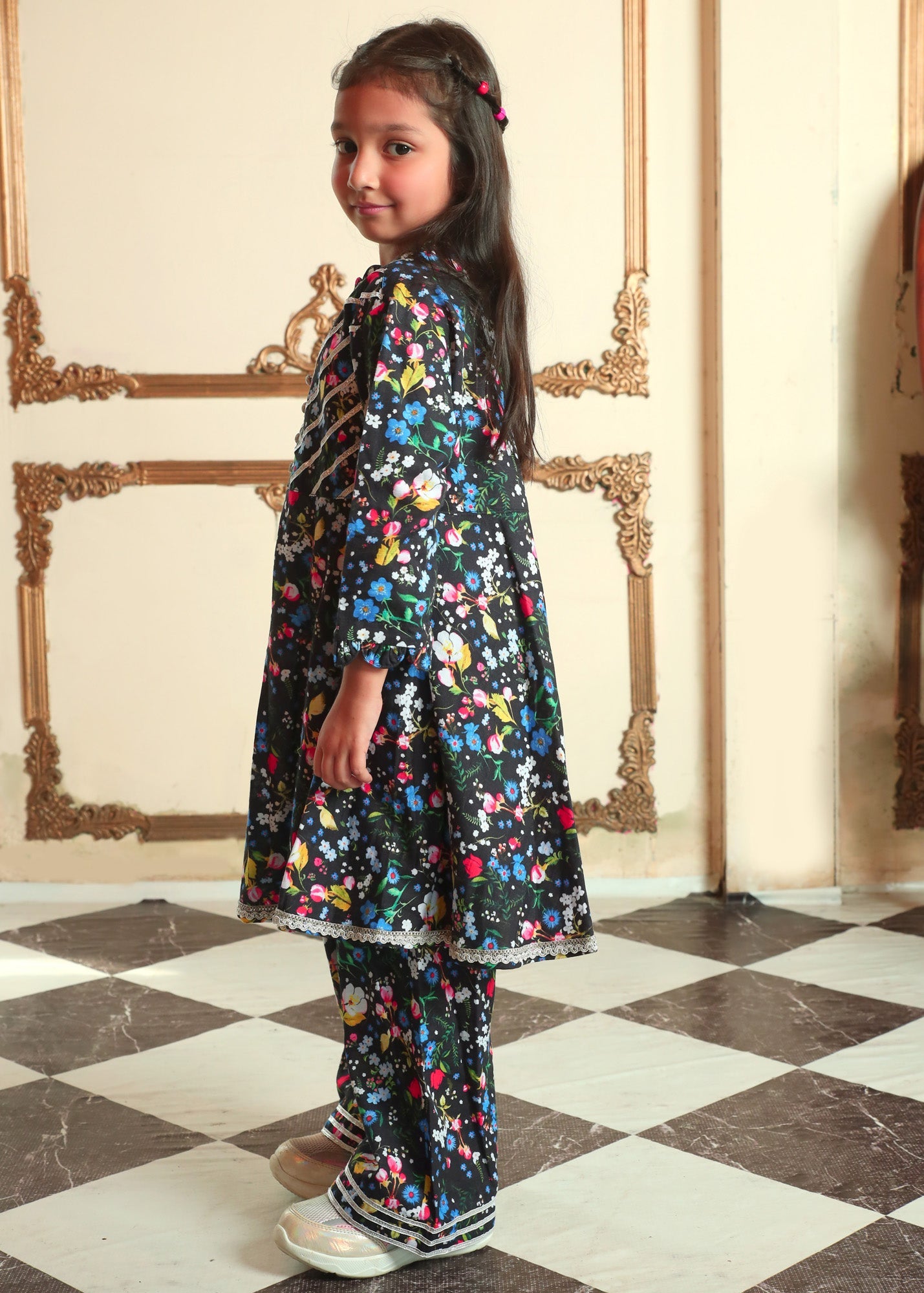 khaddar Short Frock in Black