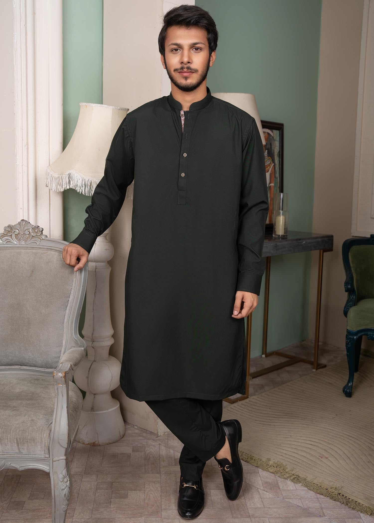 wash & wear Kurta Set in Dark green