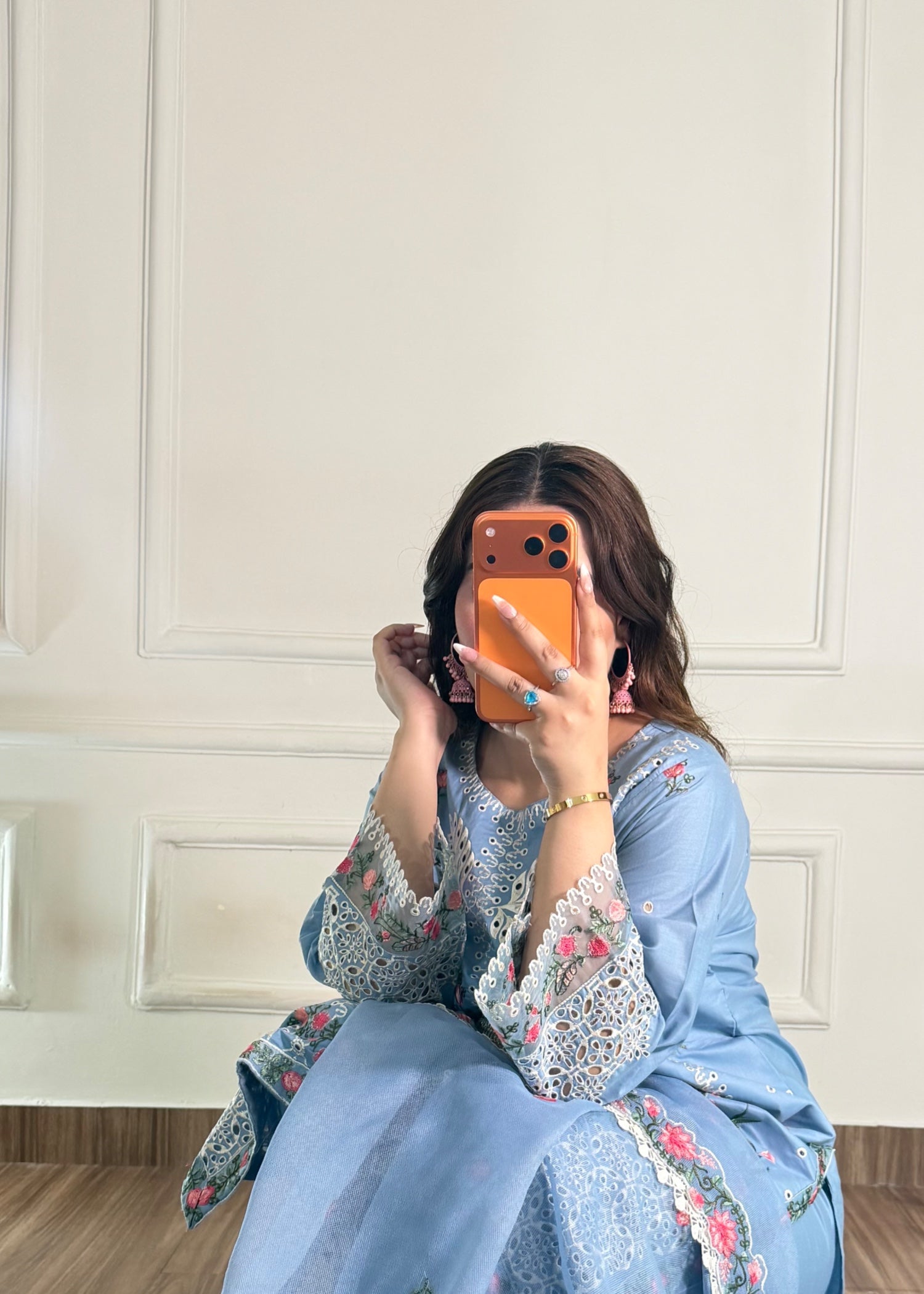 lawn Kurta Set in Powder blue, sky blue
