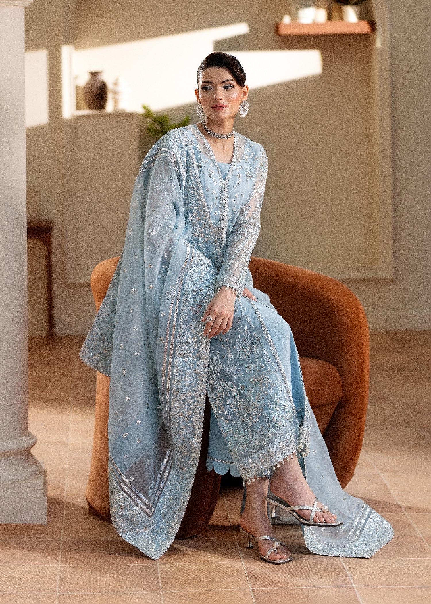 organza Kurta Set in Ice blue