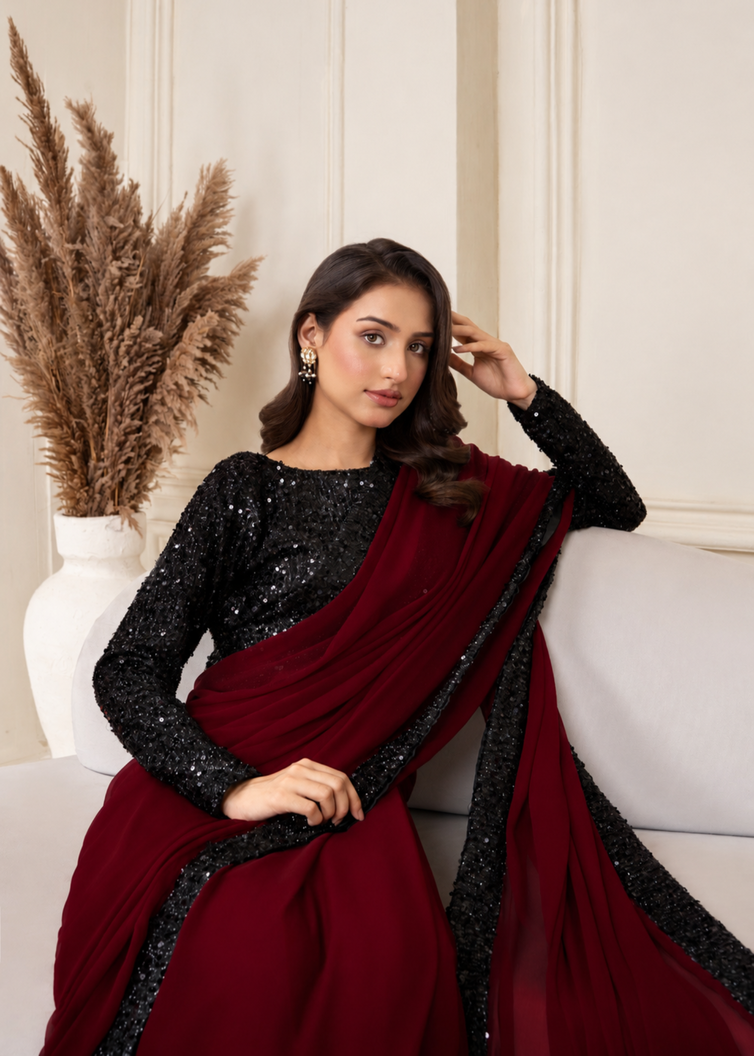 moonlight Saree in Maroon, black