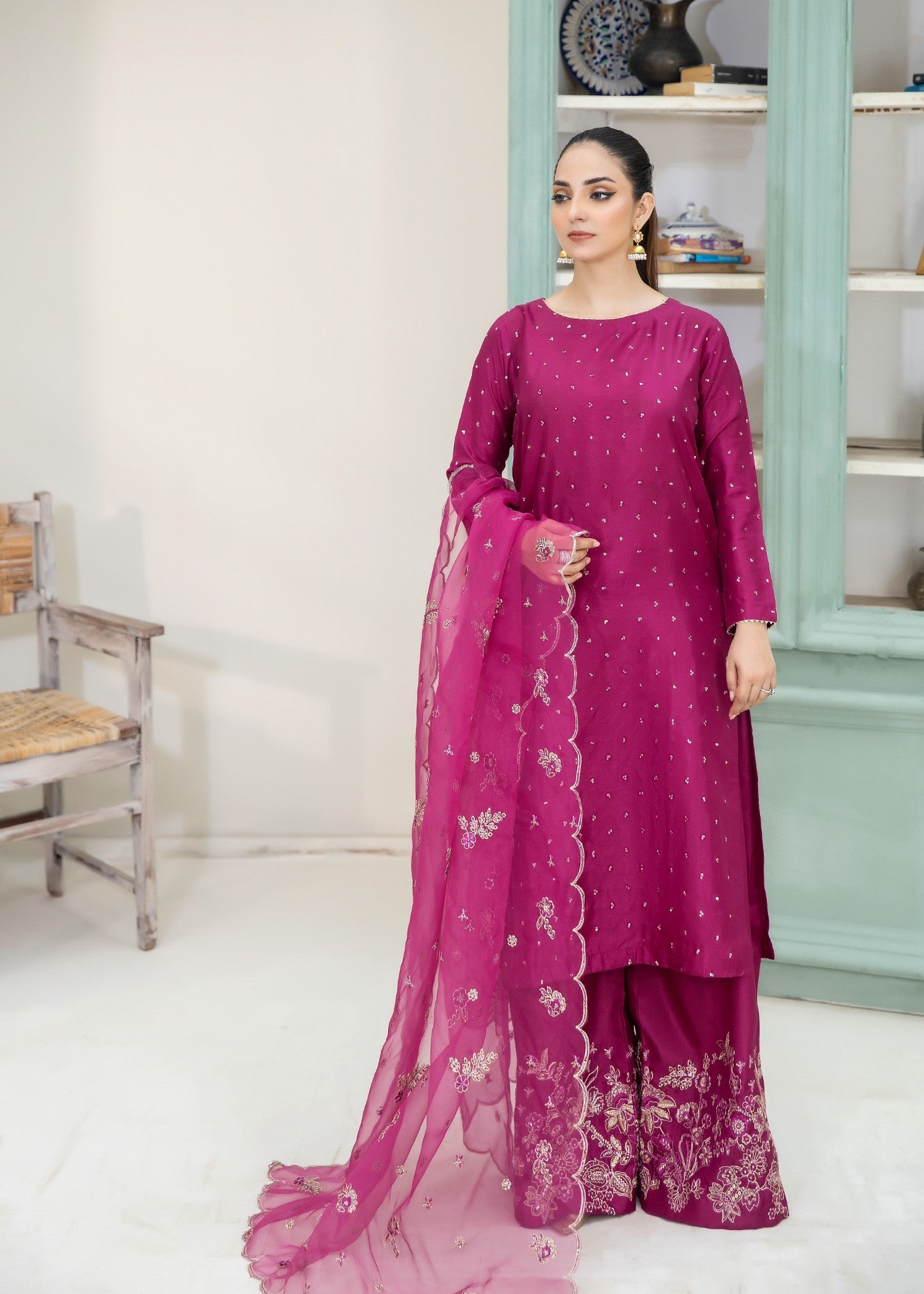 kattan silk Kurta Set in Magenta