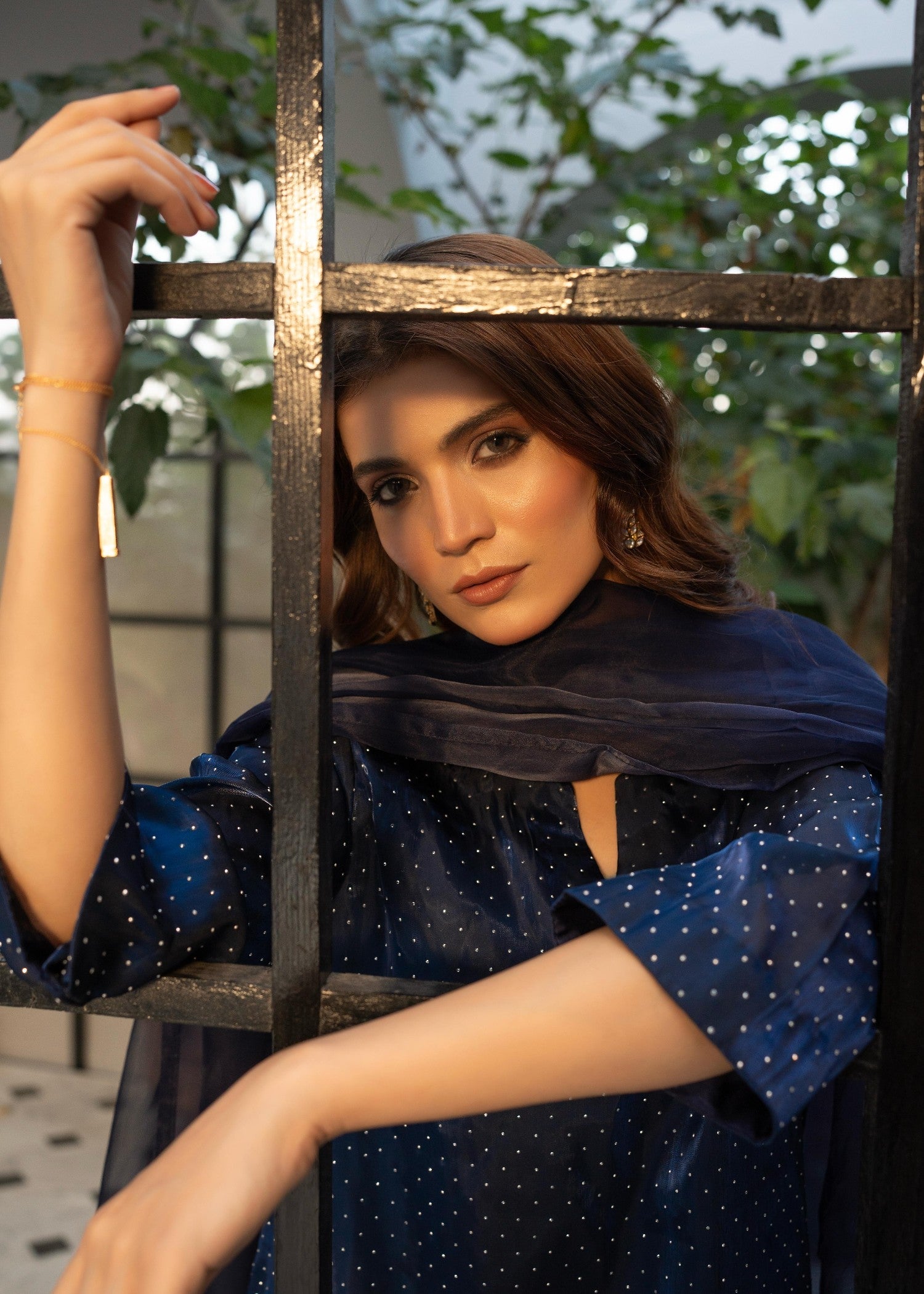 silk Kurta Set in Dark blue