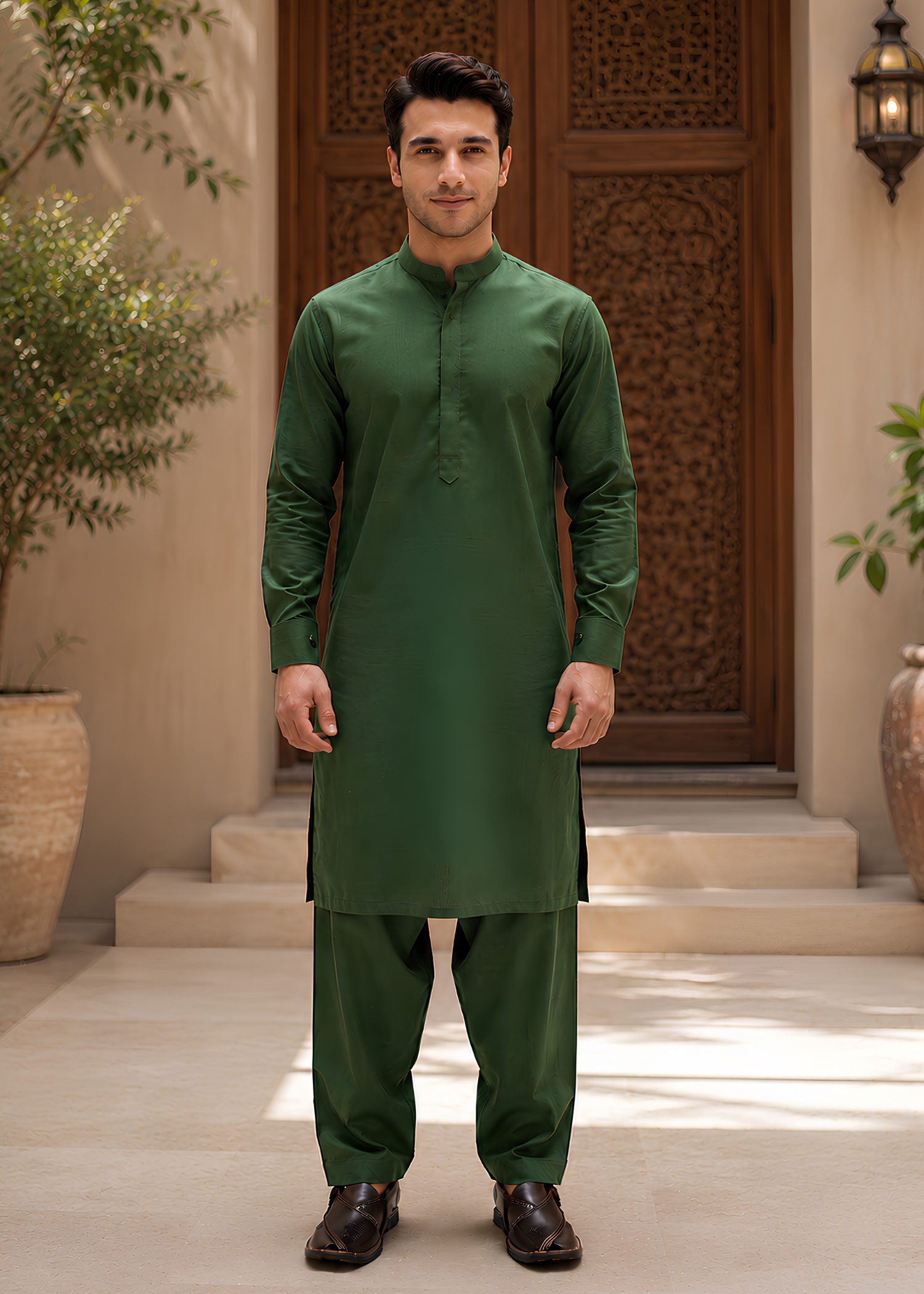 swiss lawn Kurta Set in Green