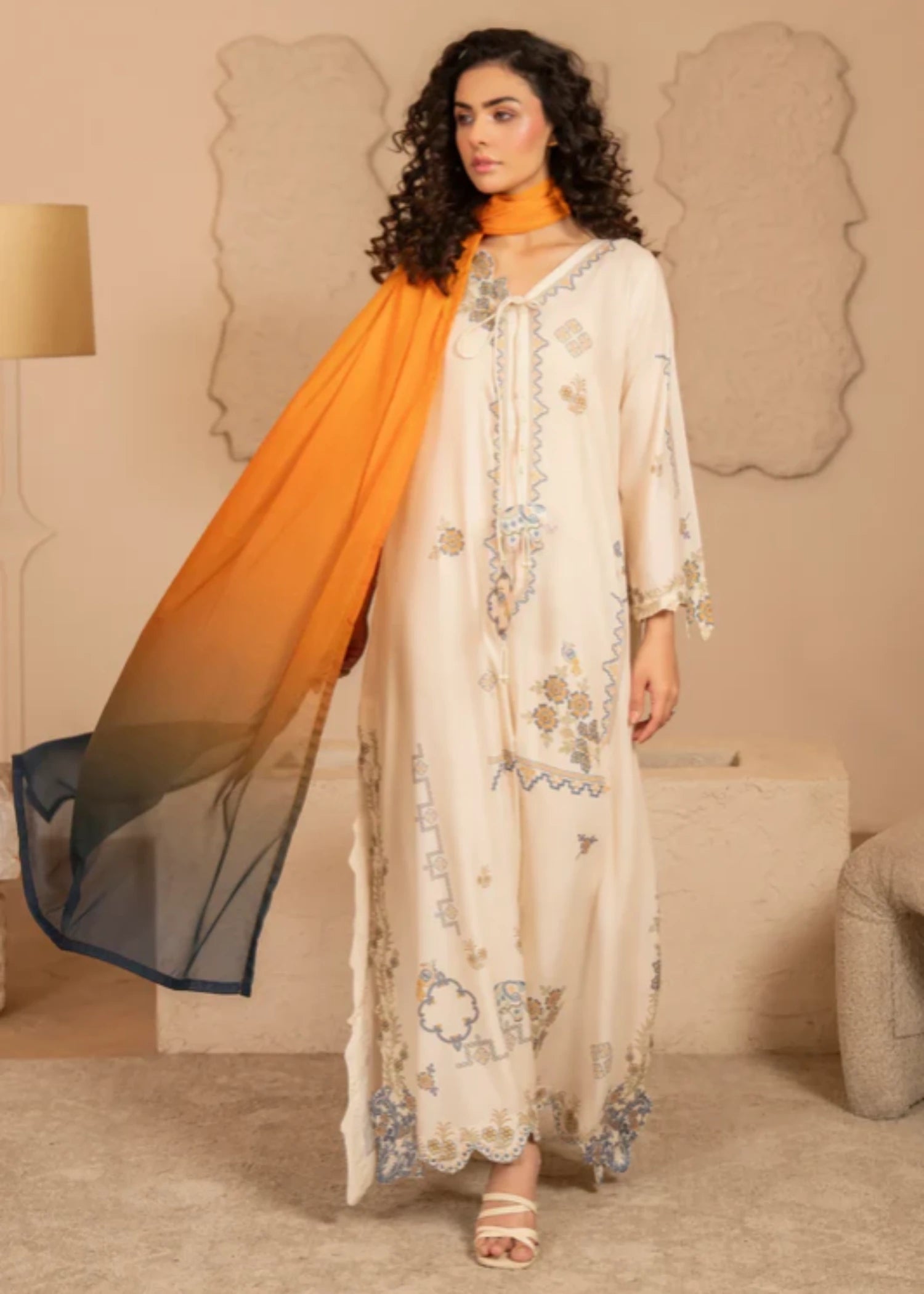 zari lawn Trousers in Beige