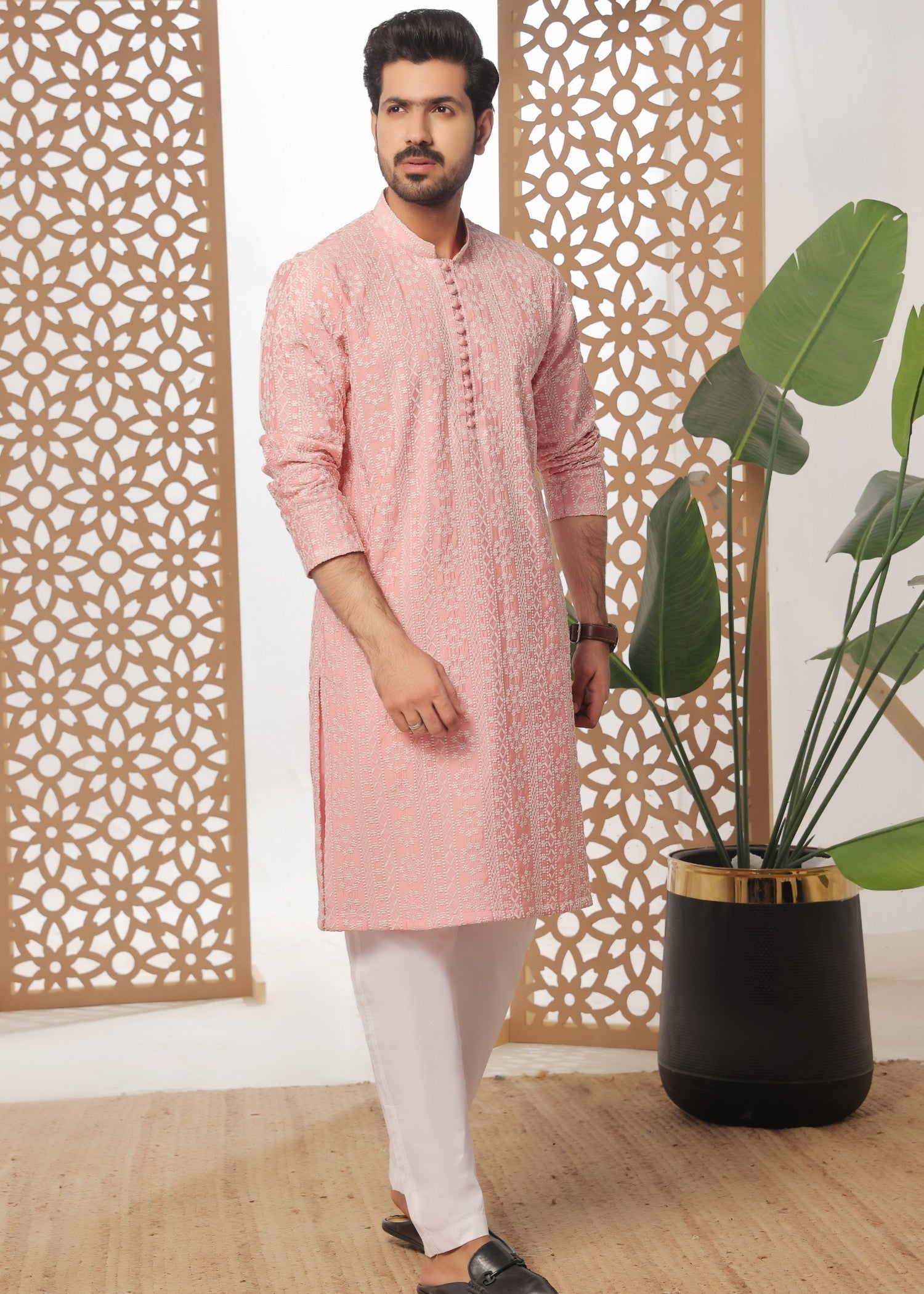 cotton silk Kurta Set in Rose pink