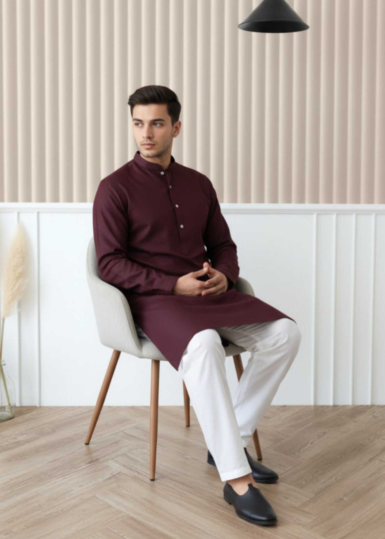 cotton dobby Kurta in Plum