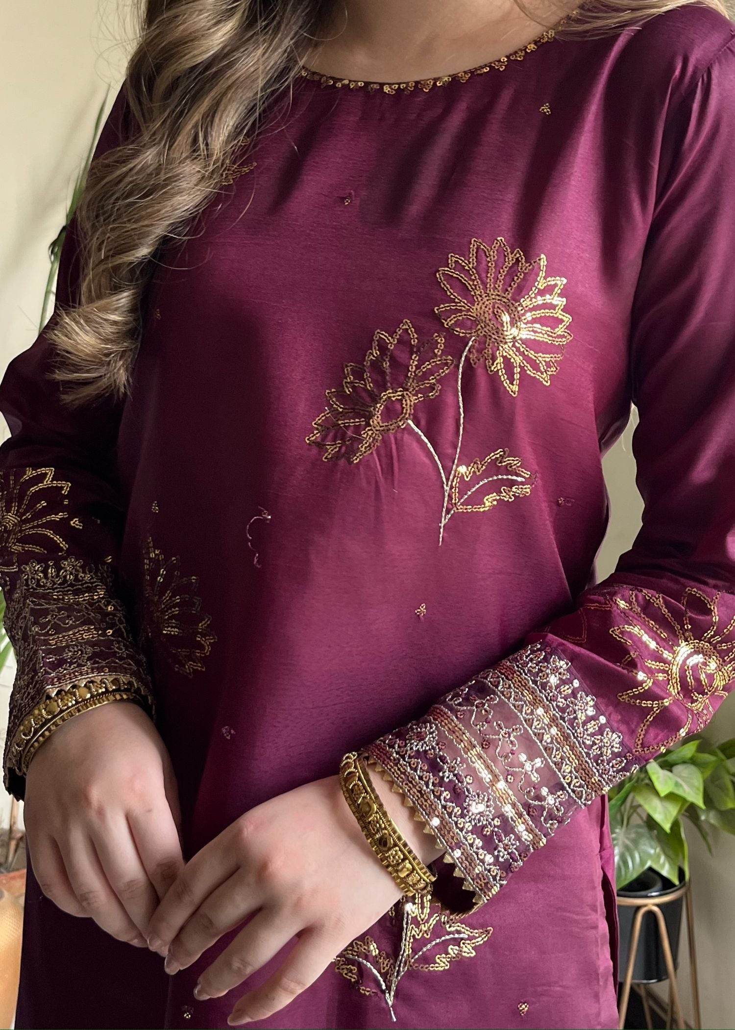 kattan silk Kurta Set in Purple