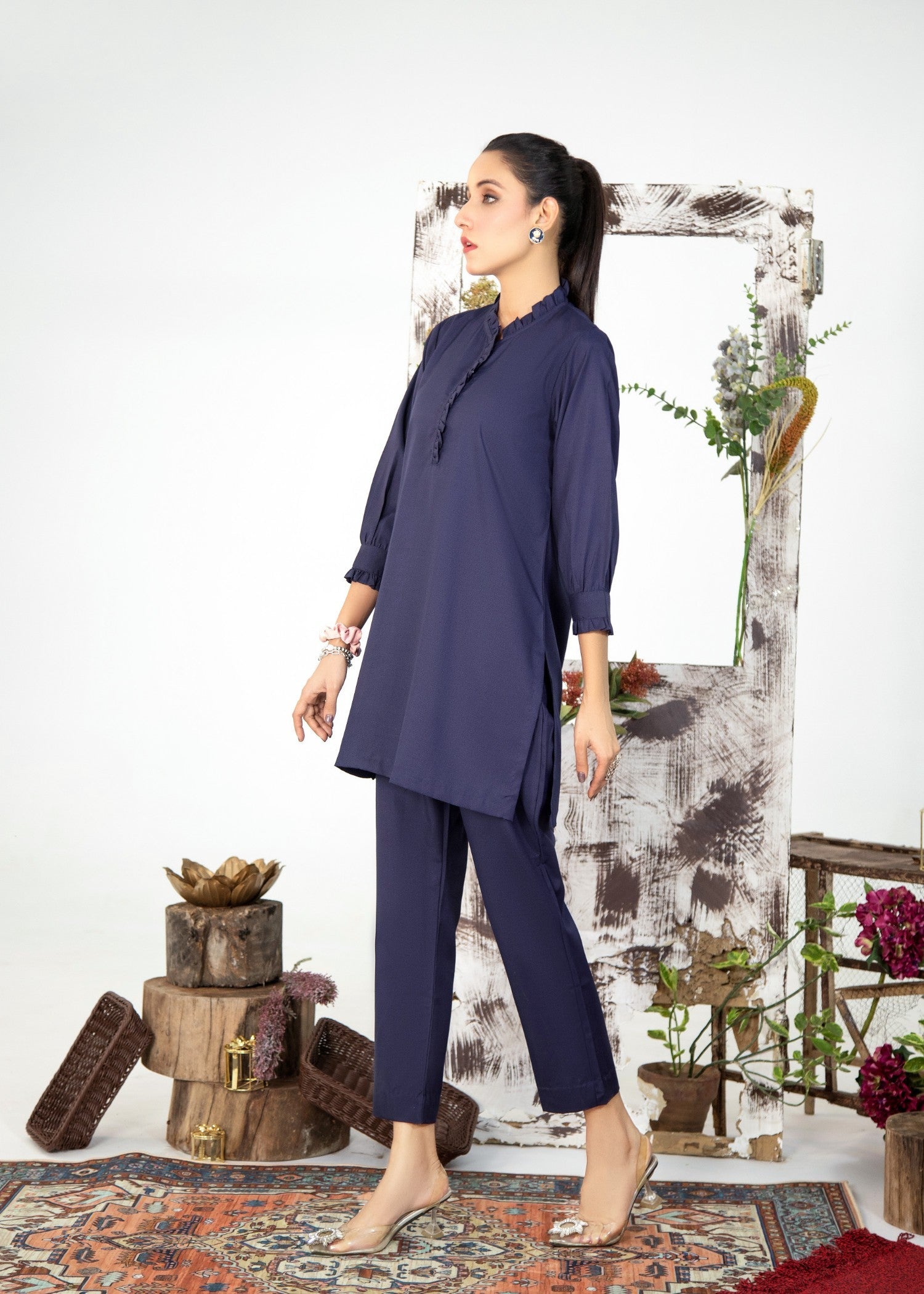 blended satin Co Ord Sets in Navy blue