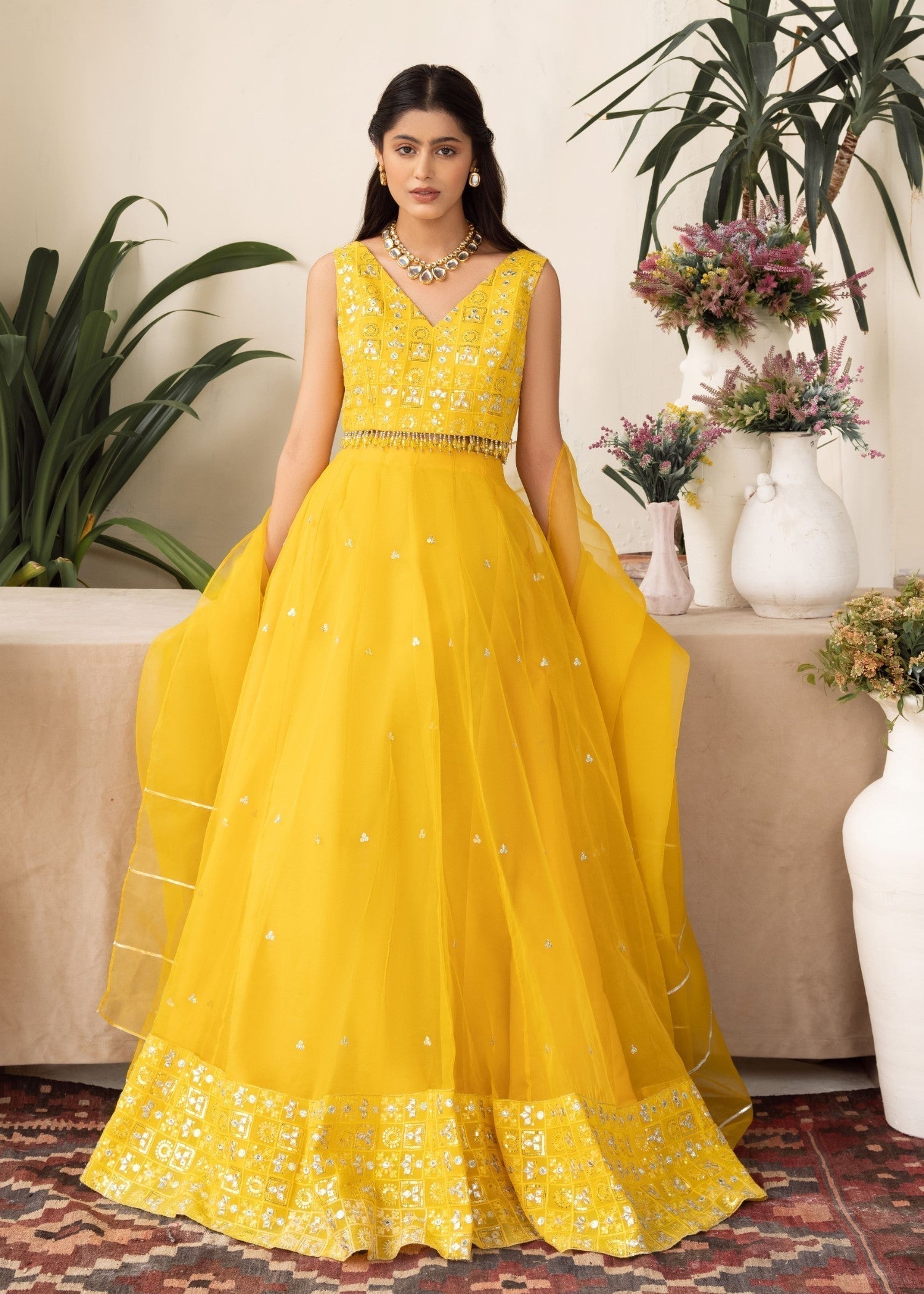 organza Lehenga in Yellow