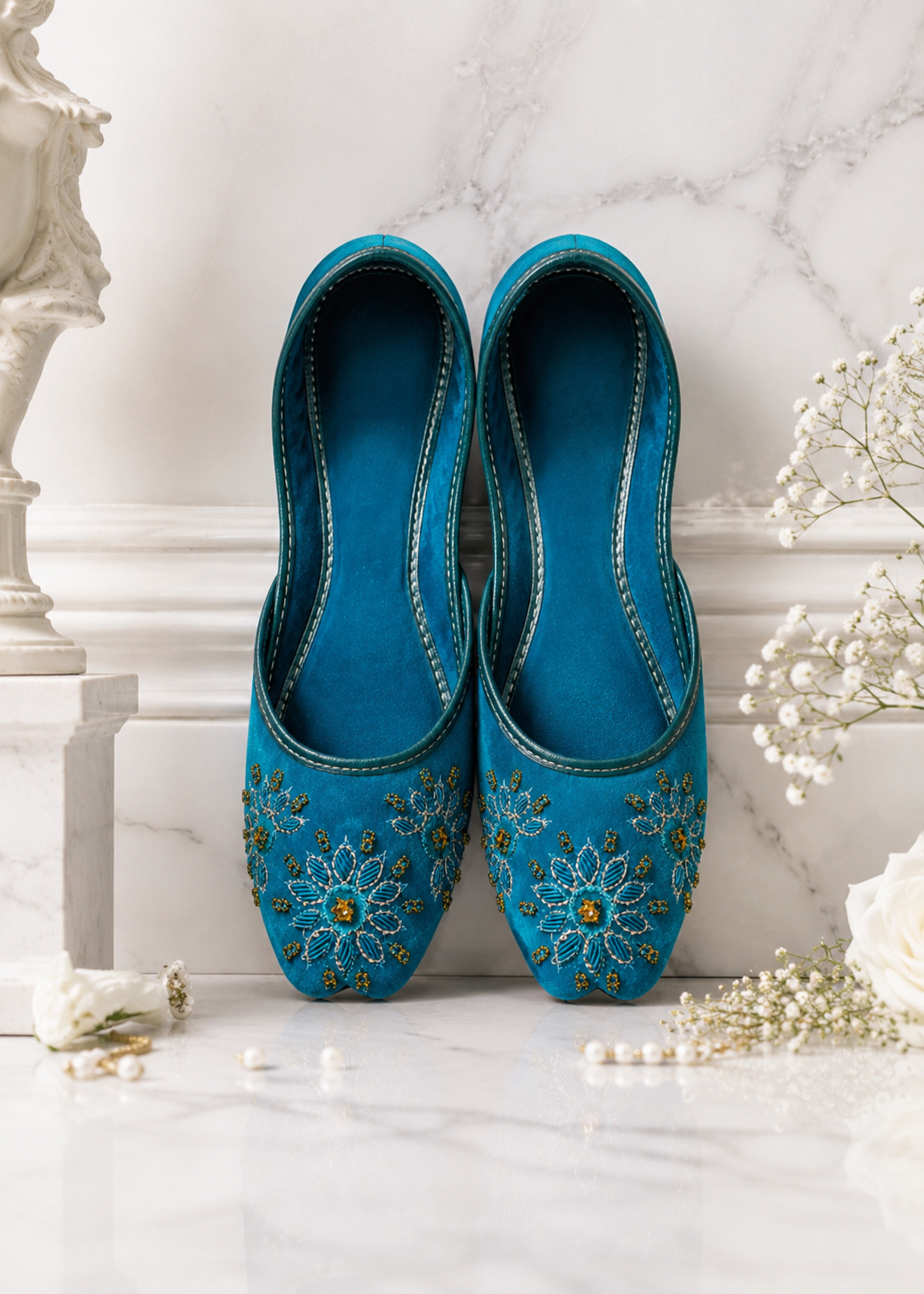 Khussa in Ocean blue by - High Quality Women Khussa IVM1521
