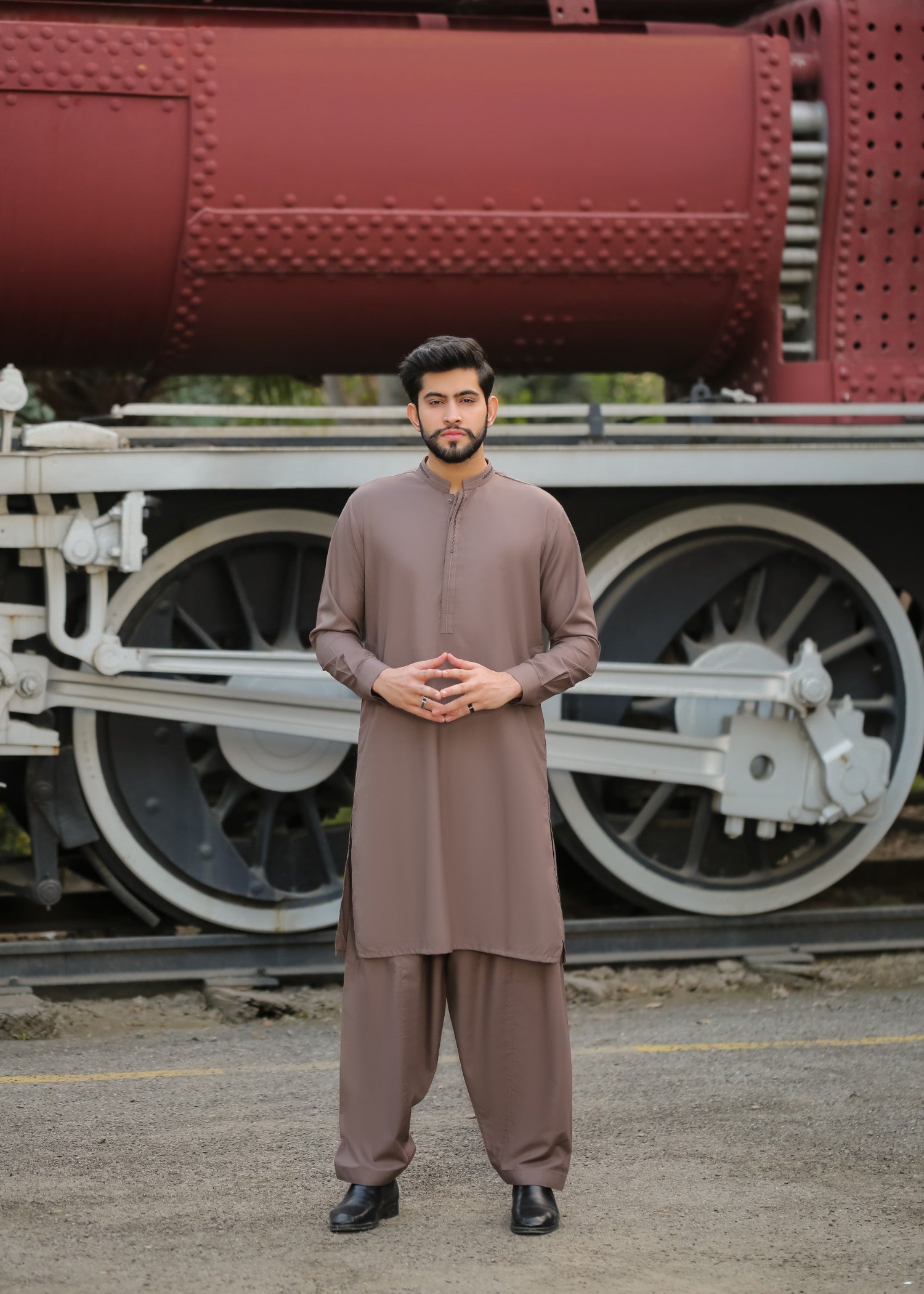 cotton Shalwar Kameez in Hazelwood brown