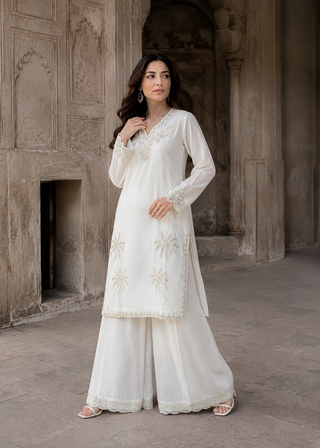 cotton krandi Kurta Set in Ivory