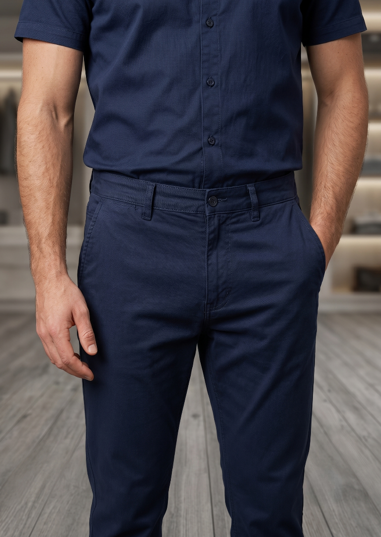 cotton satin Pants in Navy blue
