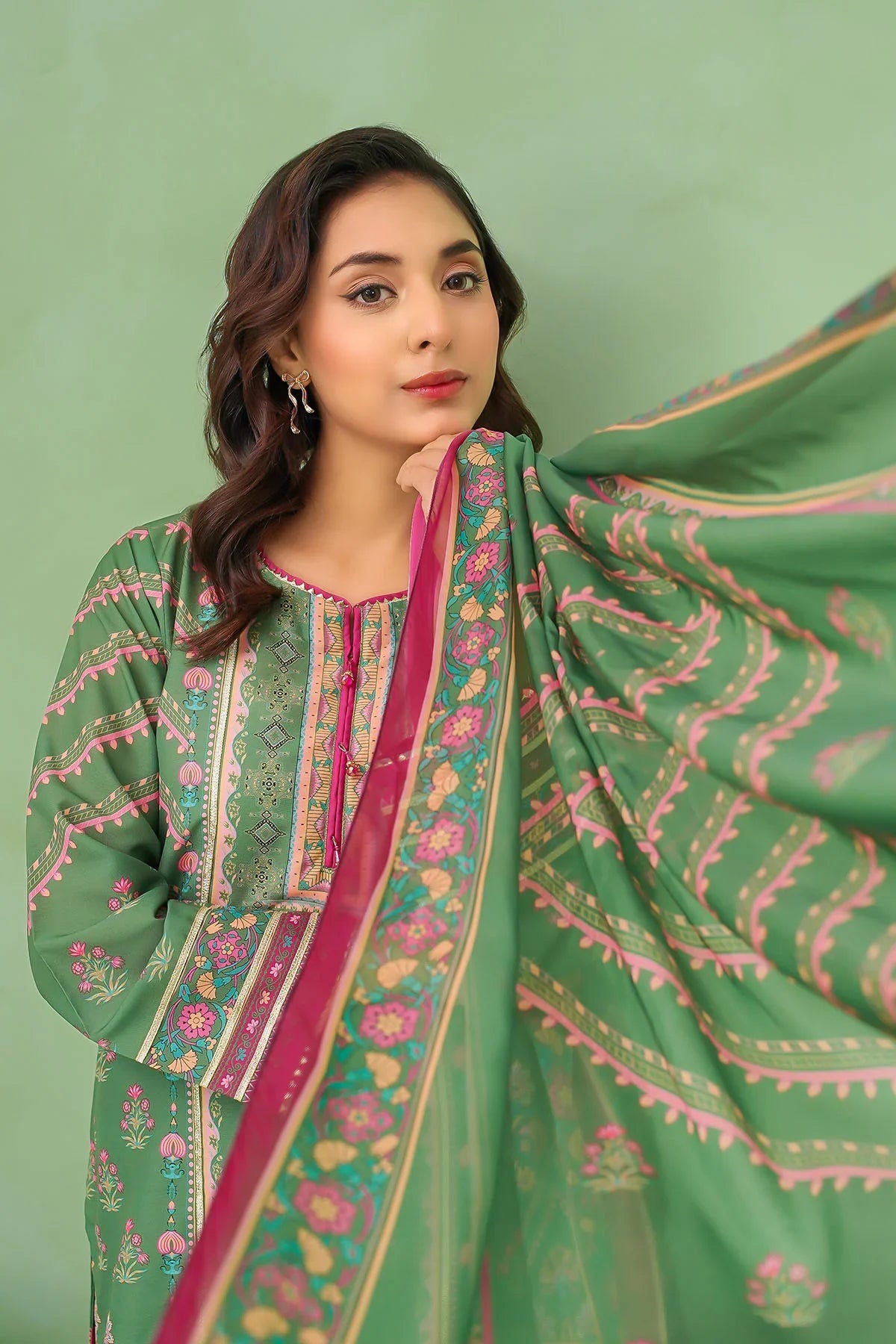 lawn Kurta Set in Apple green