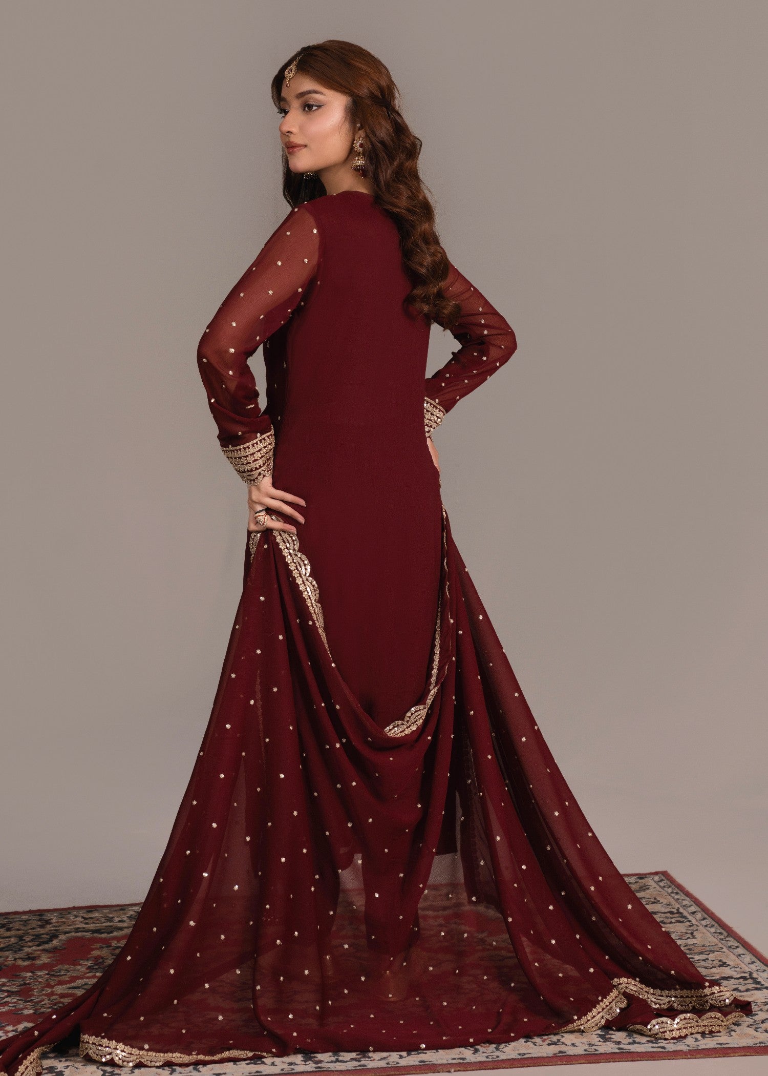 chiffon Unstitched in Maroon