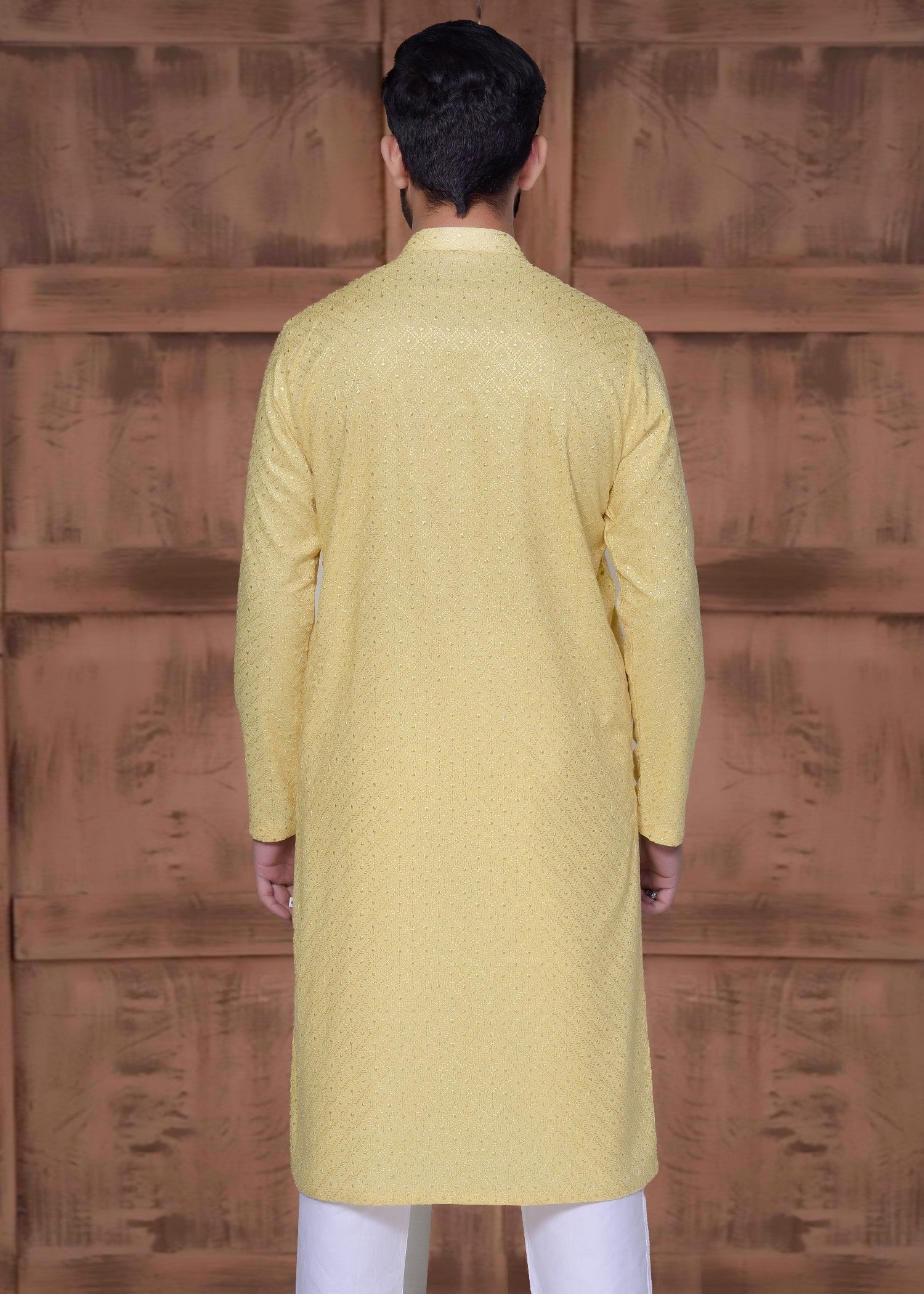chikankari cotton Kurta in Lemon