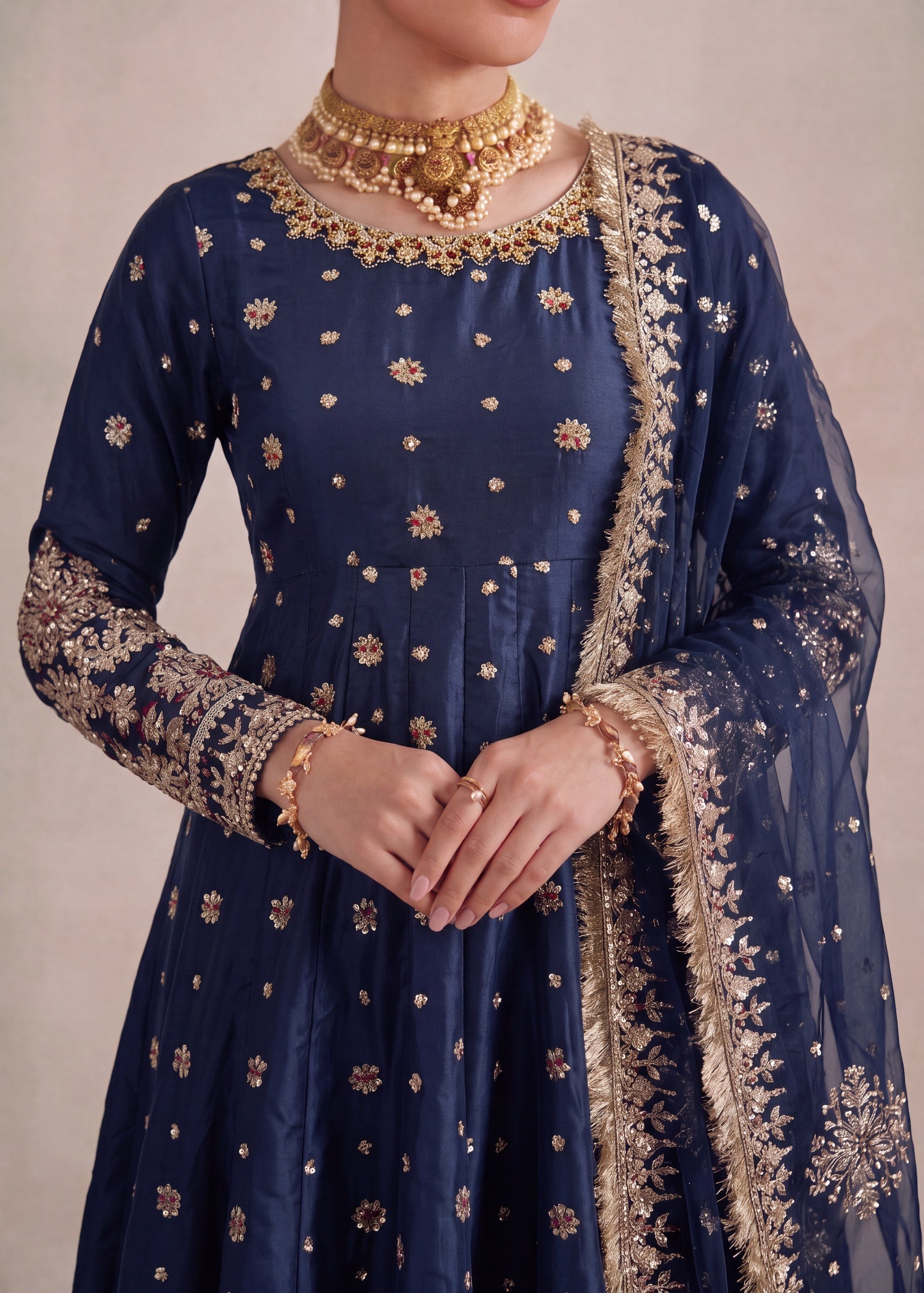 silk Pishwas in Cobalt blue