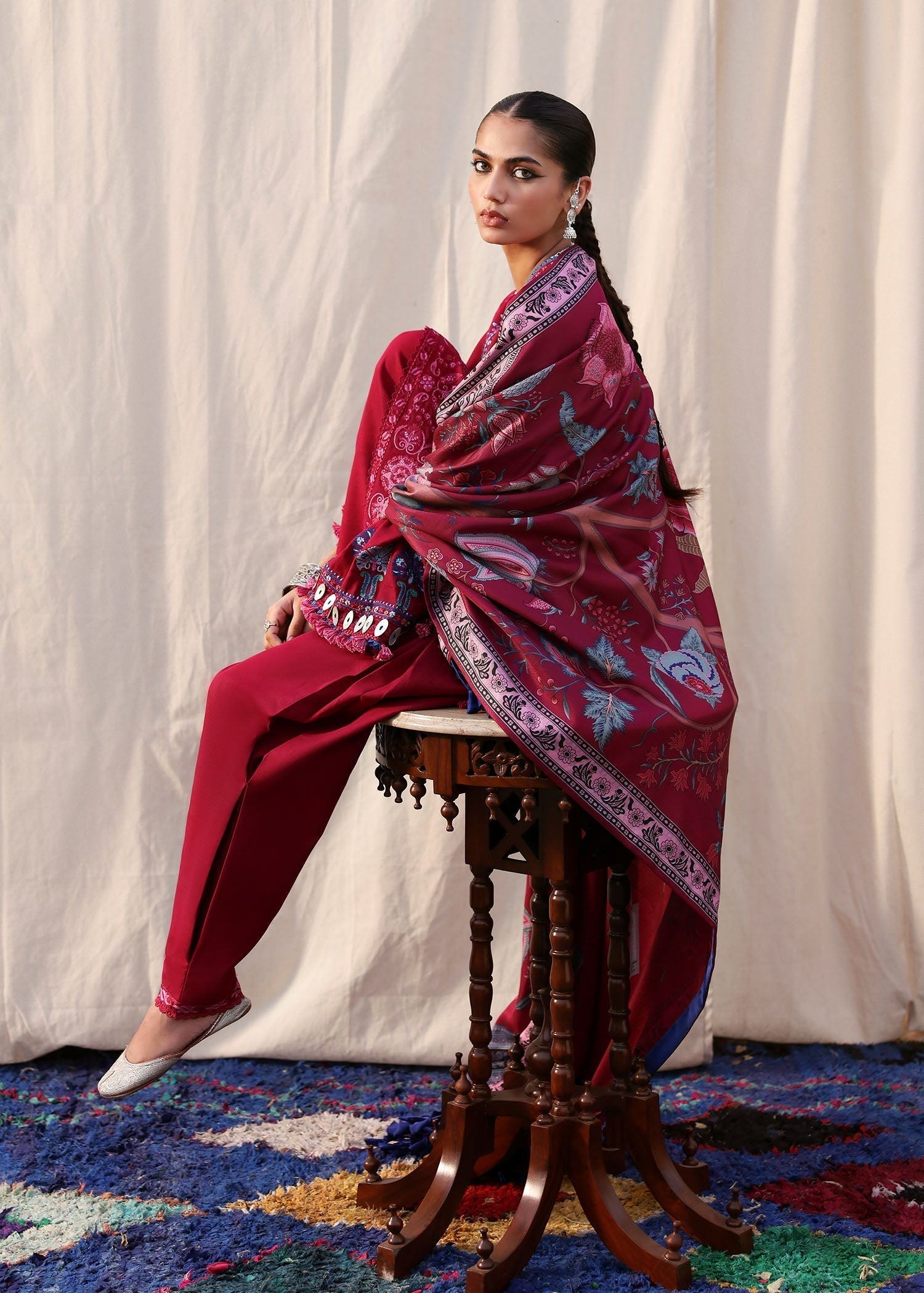khaddar Unstitched in Red