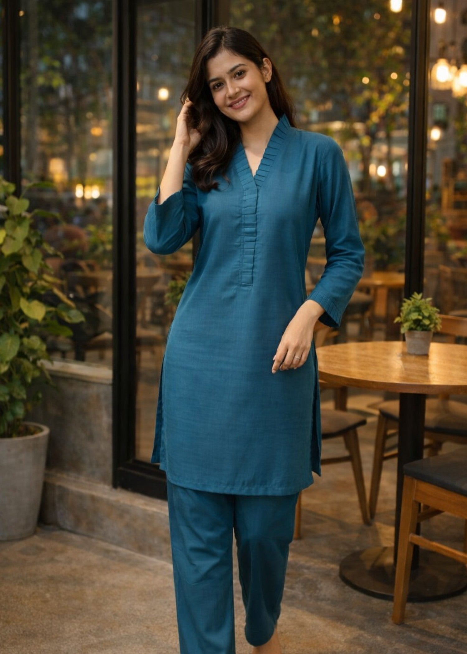 georgette Kurta Set in Teal