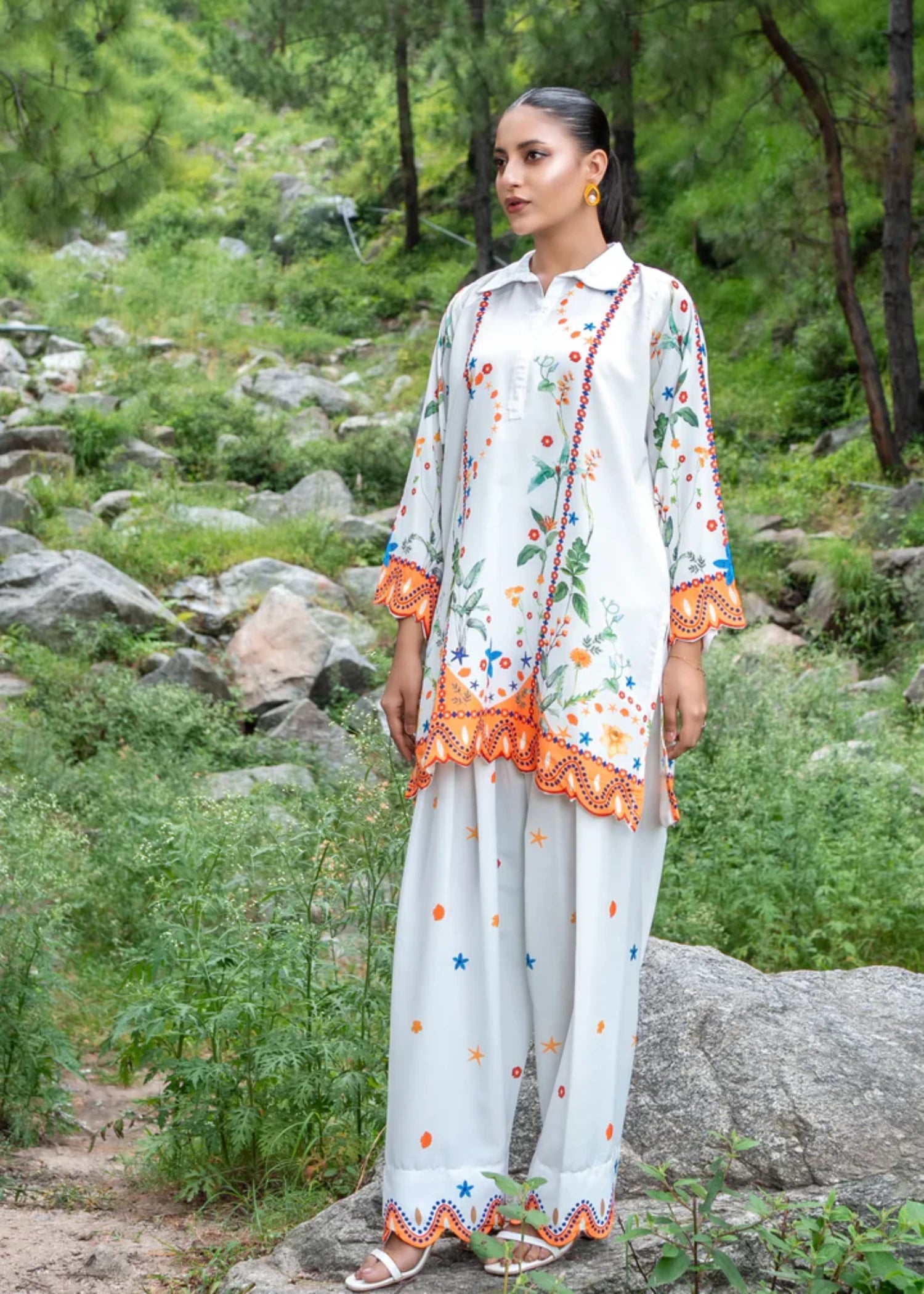 cambric Kurta Set in White