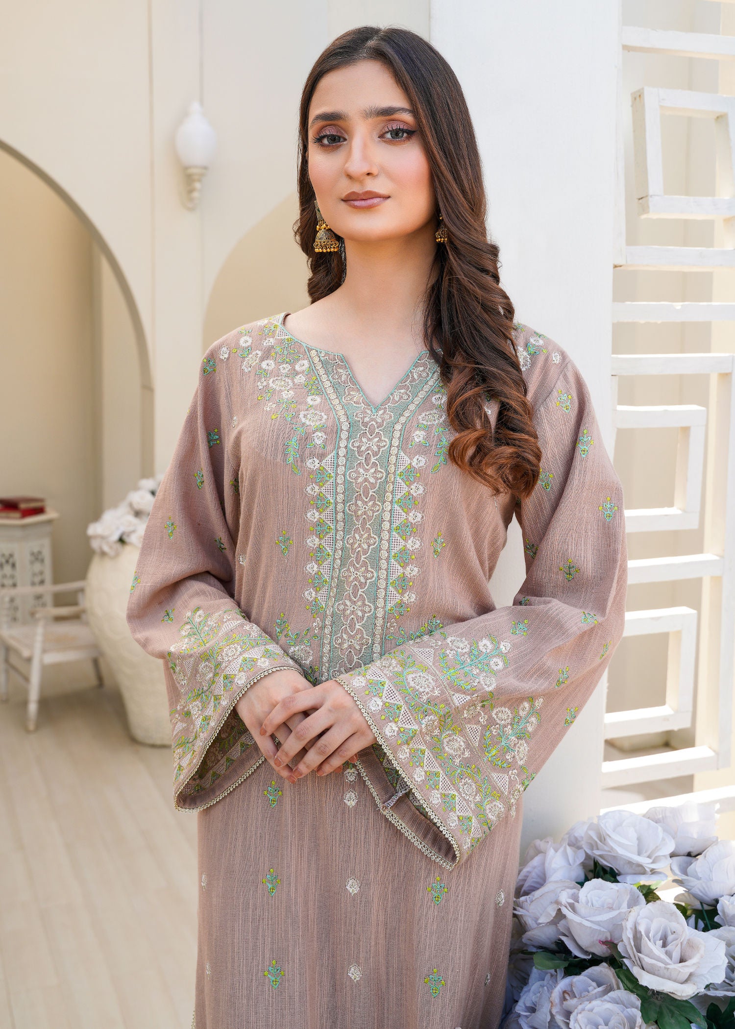 cotton karandi Kurta Set in Mocha brown