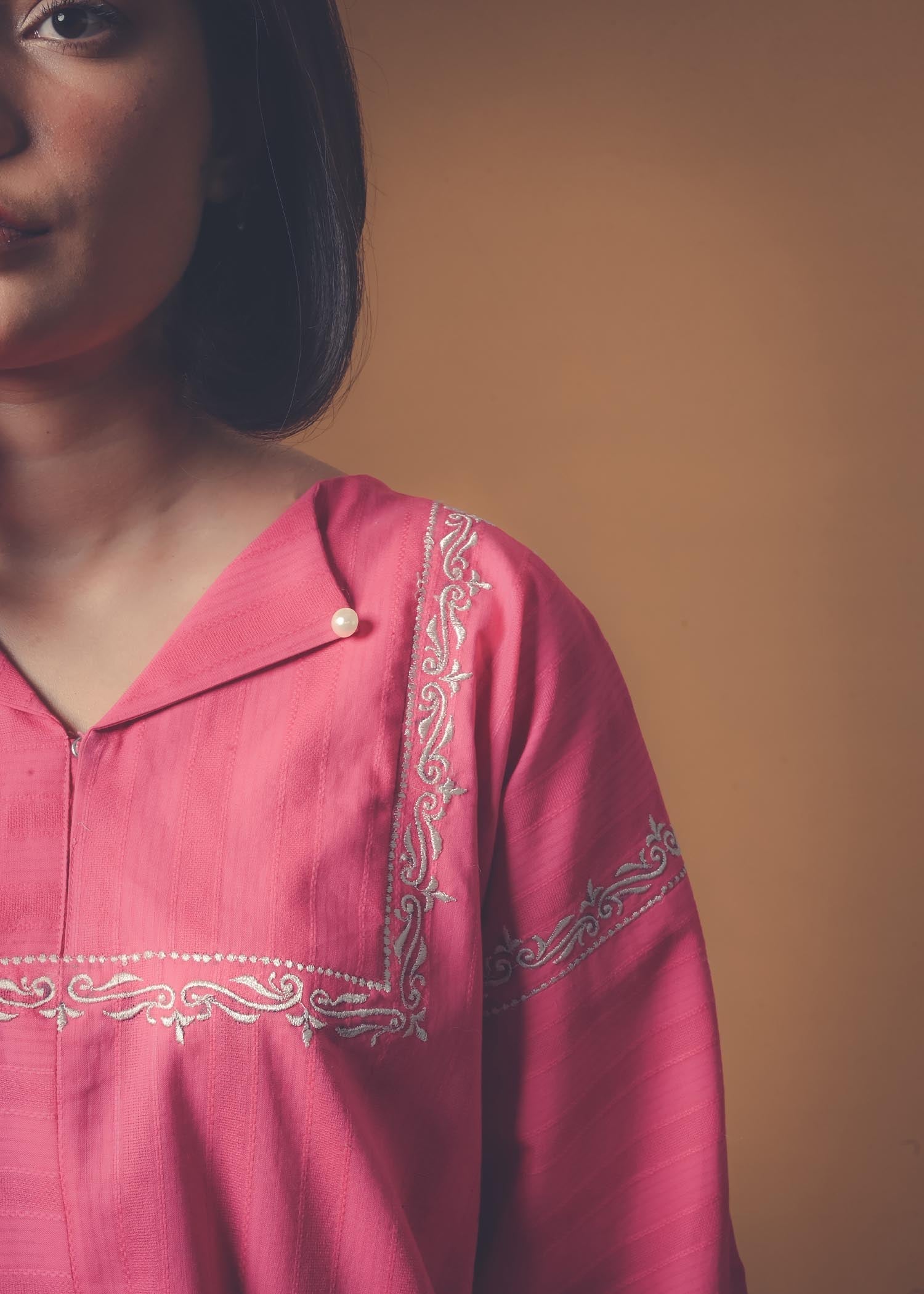 cotton dobby Kurta Set in Shocking pink