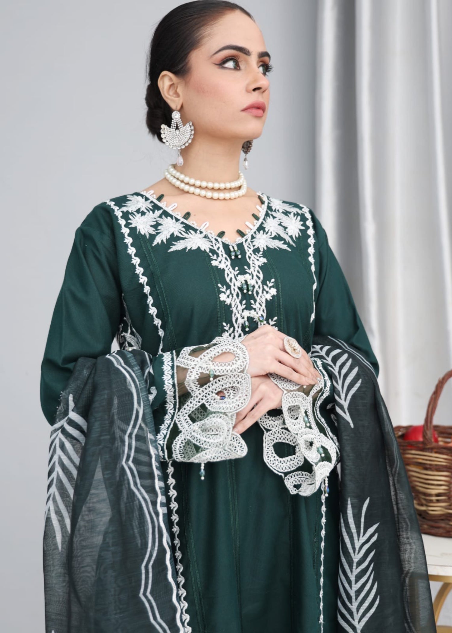 cotton krandi Kurta Set in Bottle green