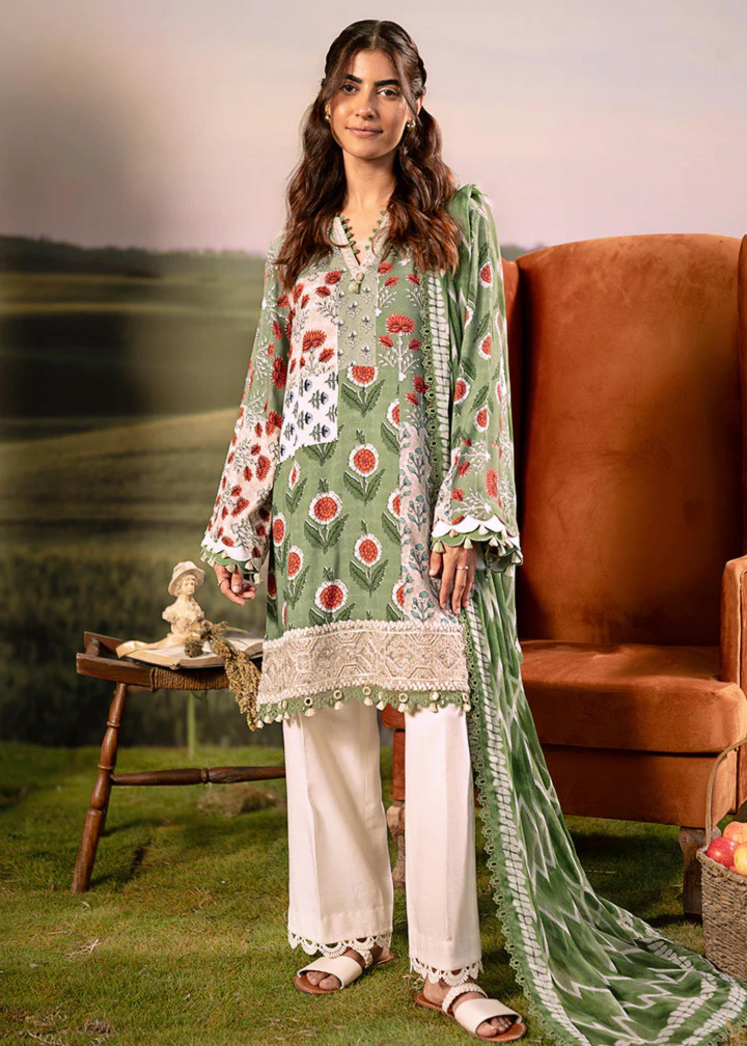 arabic lawn Unstitched in Green