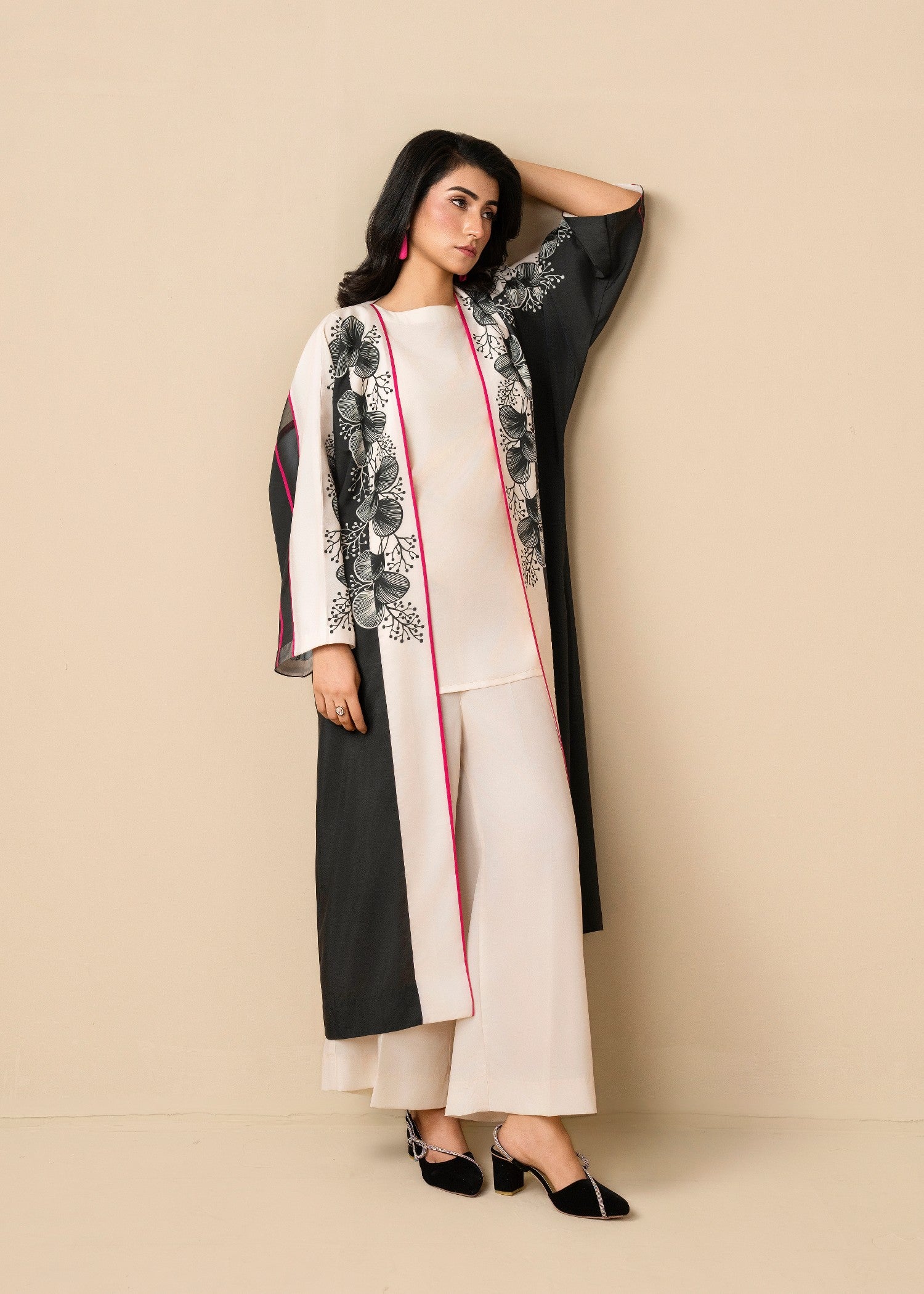 crepe Gown in Ivory, black