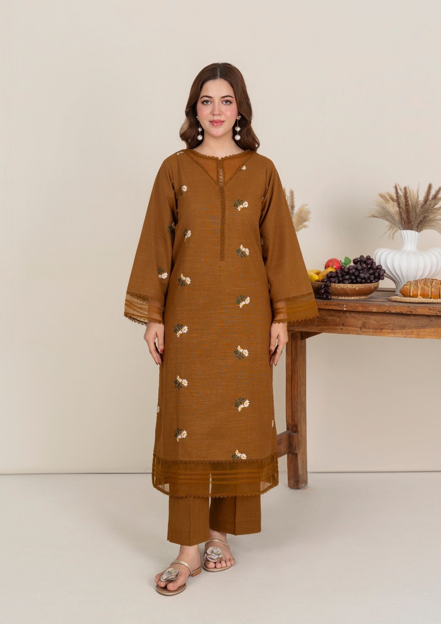 khaddar Kurta Set in Hazelwood brown