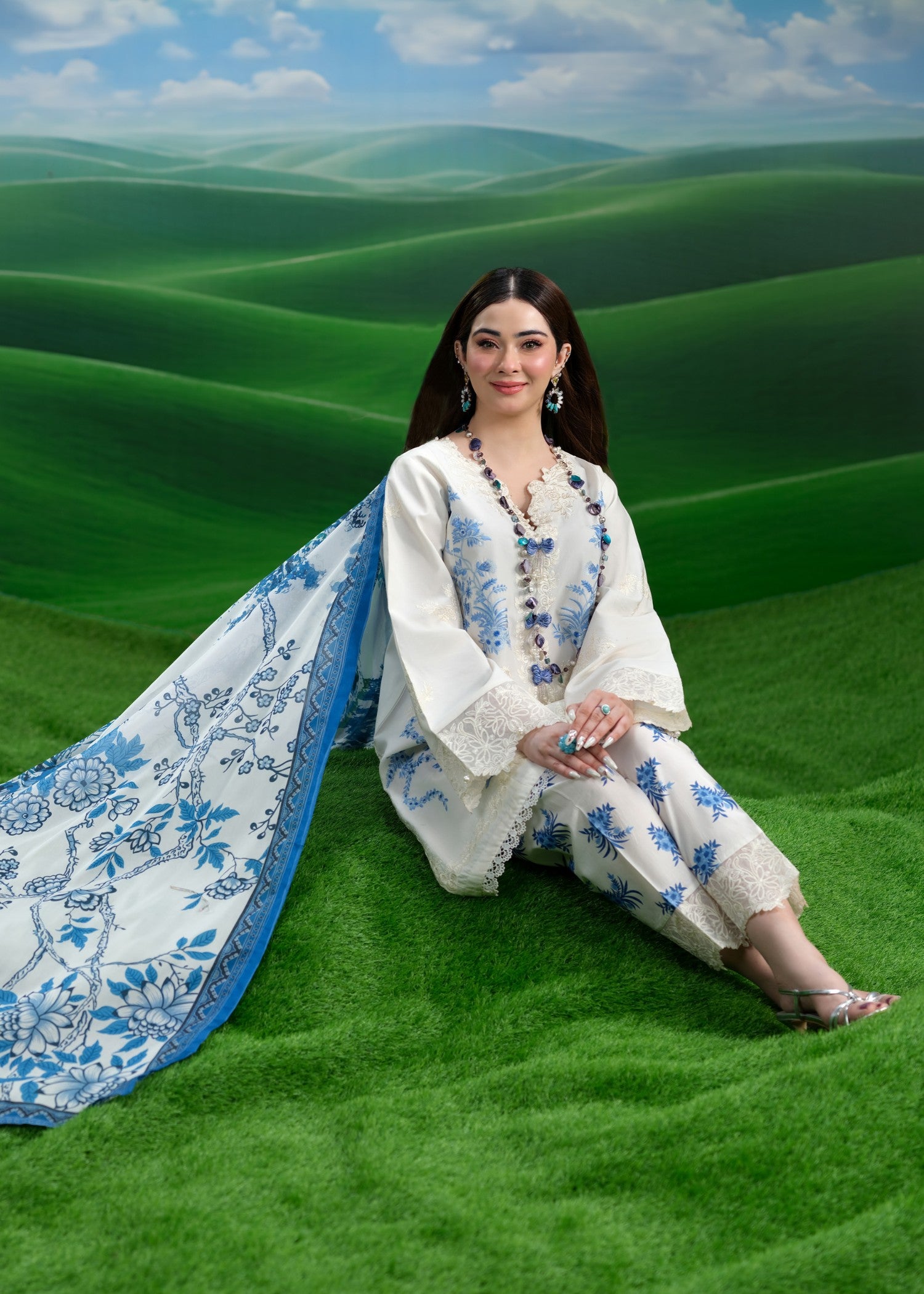 cambric cotton Kurta Set in Cream