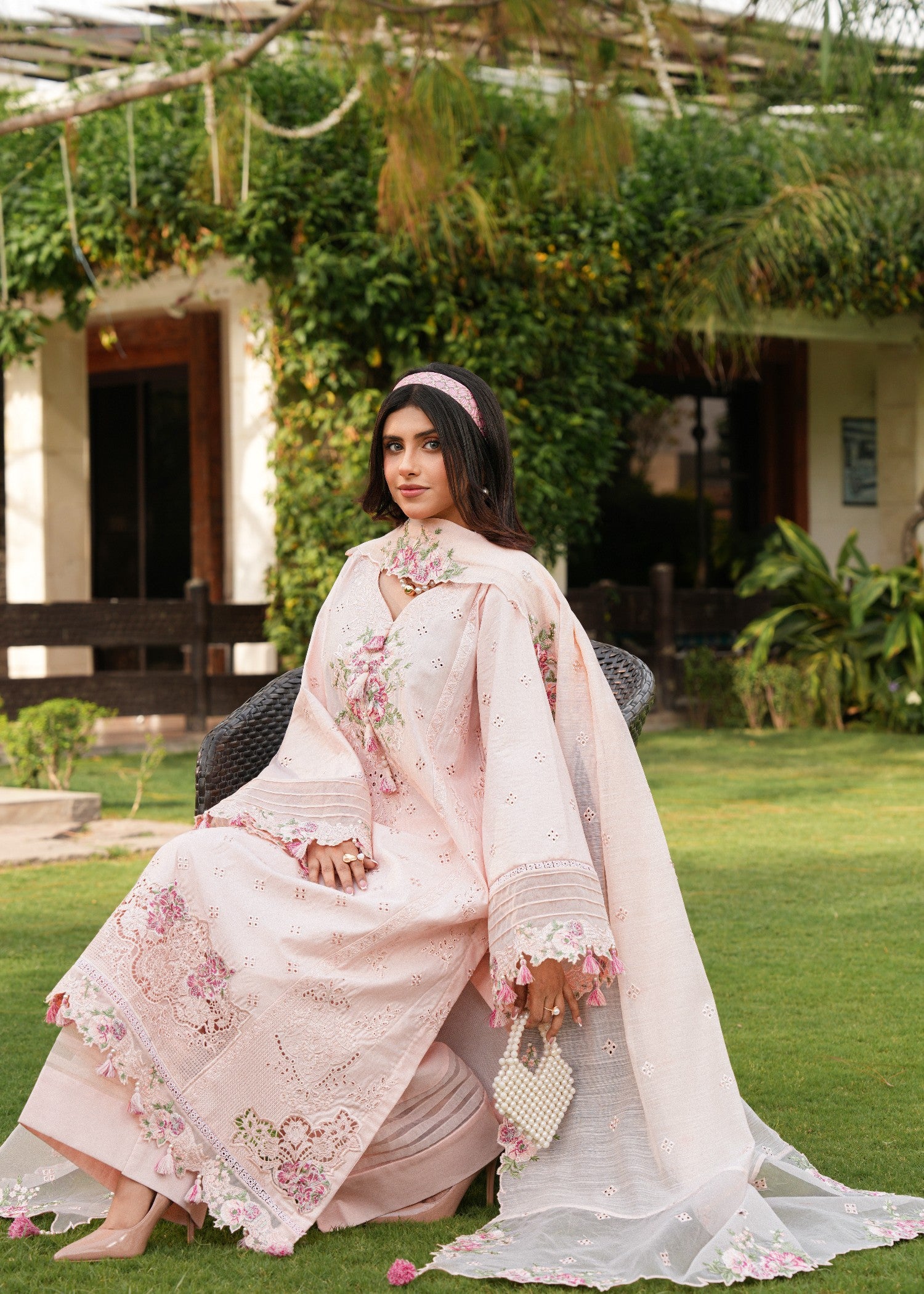 cotton Kurta Set in Pink lace