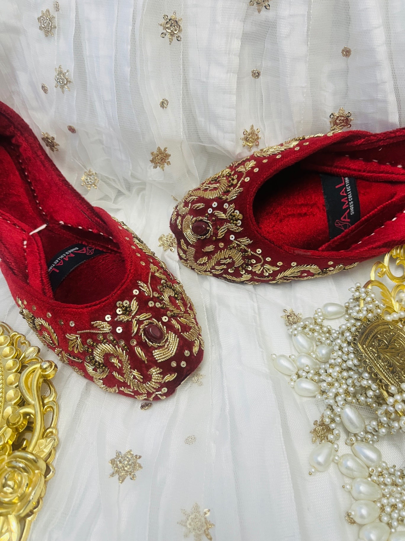 Khussa in Cardinal red by - High Quality Women Khussa SRO0310