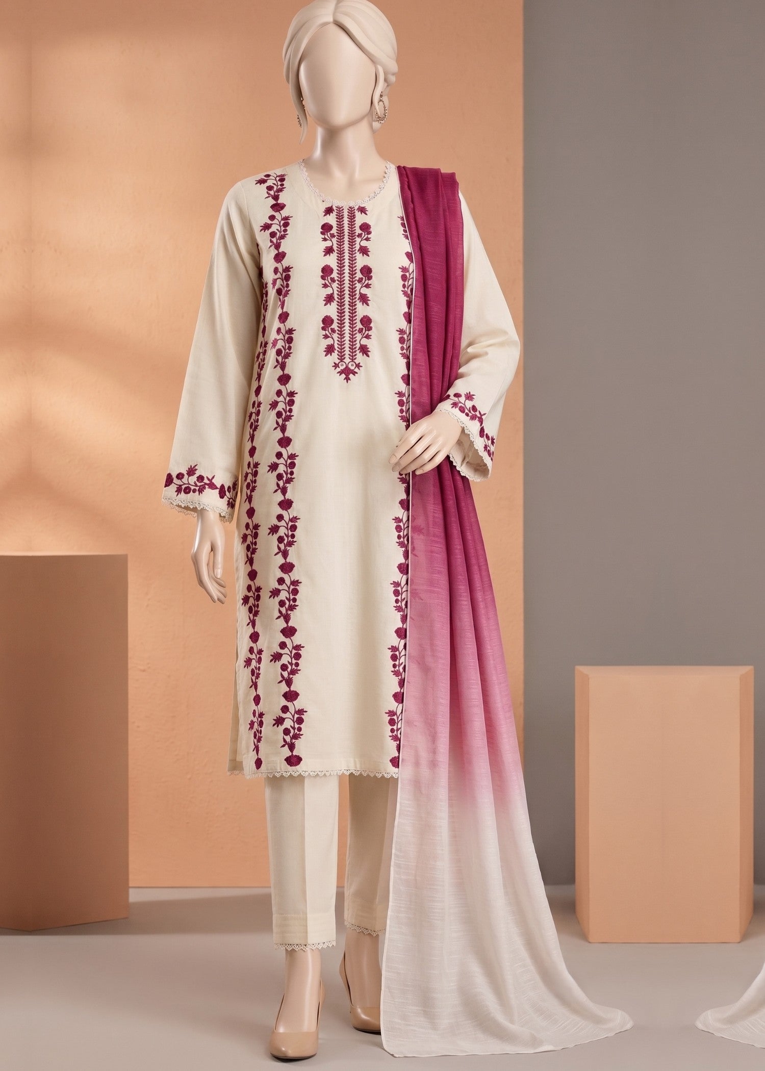 arabic lawn Kurta Set in Cream