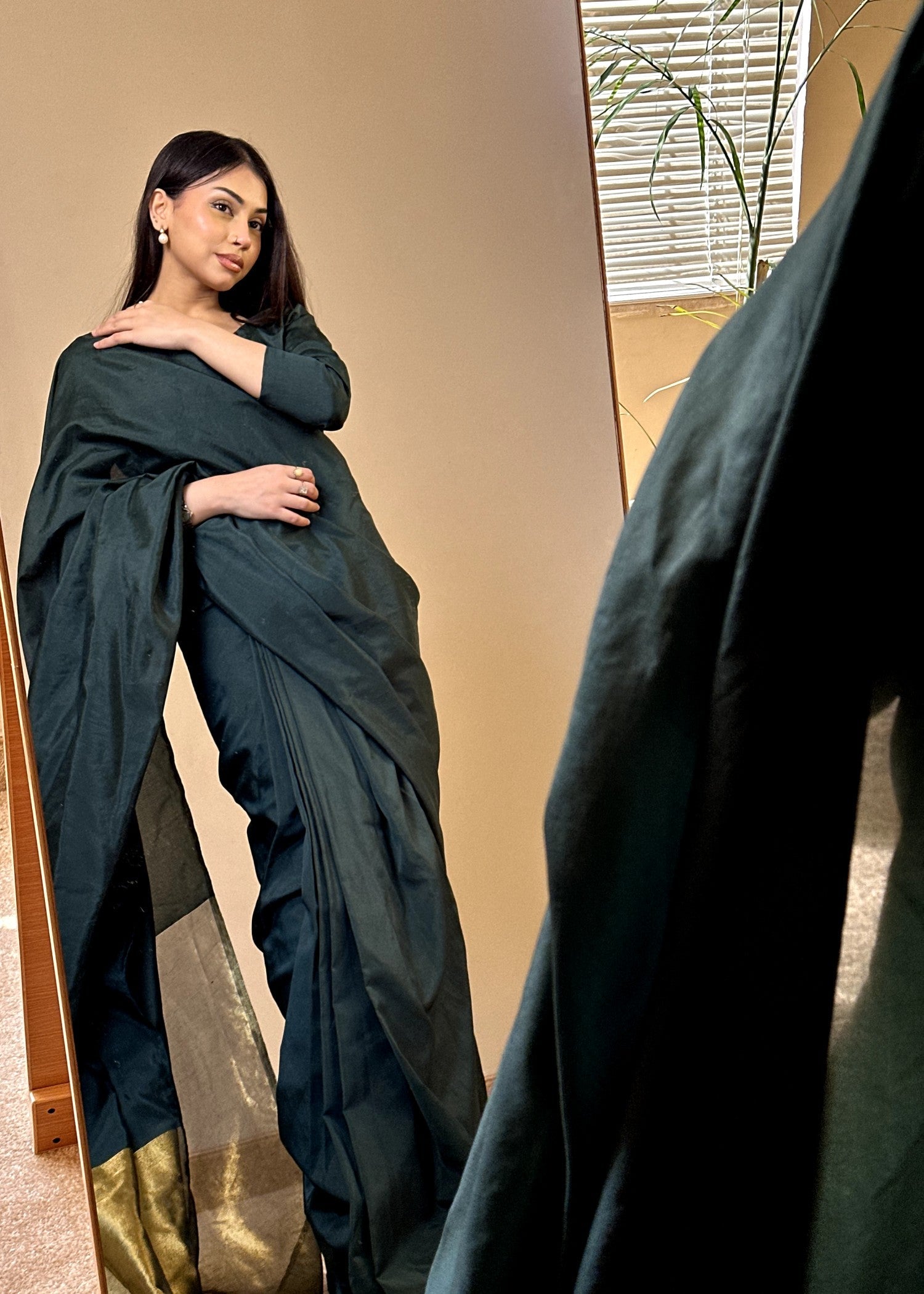 kattan silk Saree in Bottle green