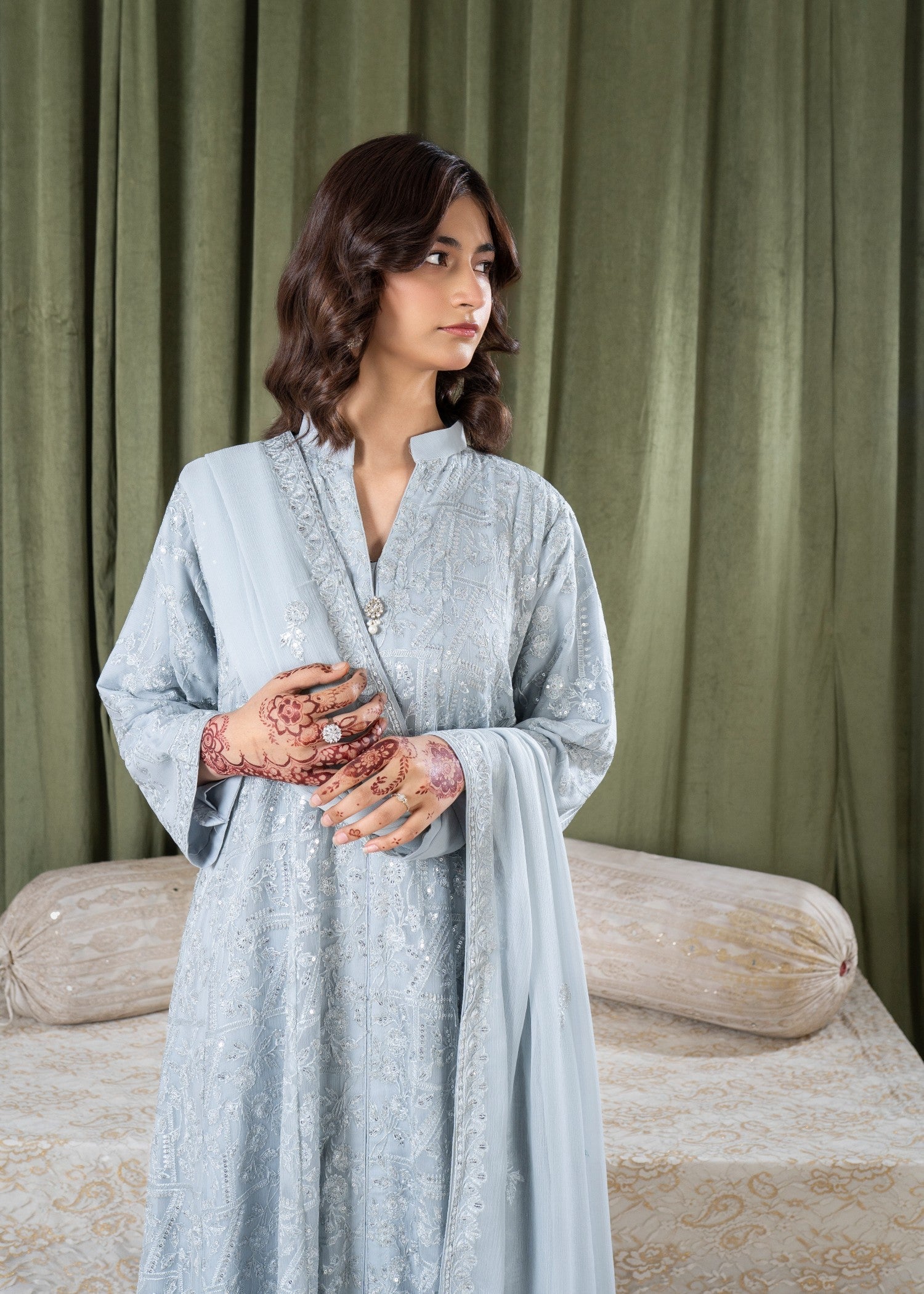 bemberg crinkle chiffon Maxi in Light blue