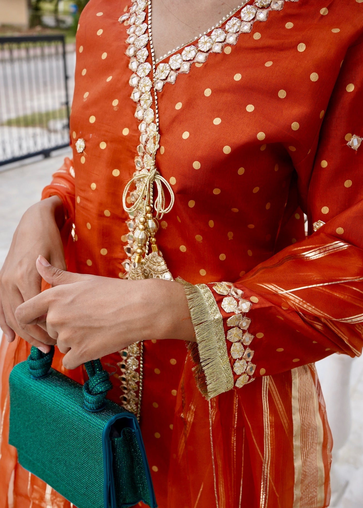 kattan silk Angrakha in Rust orange