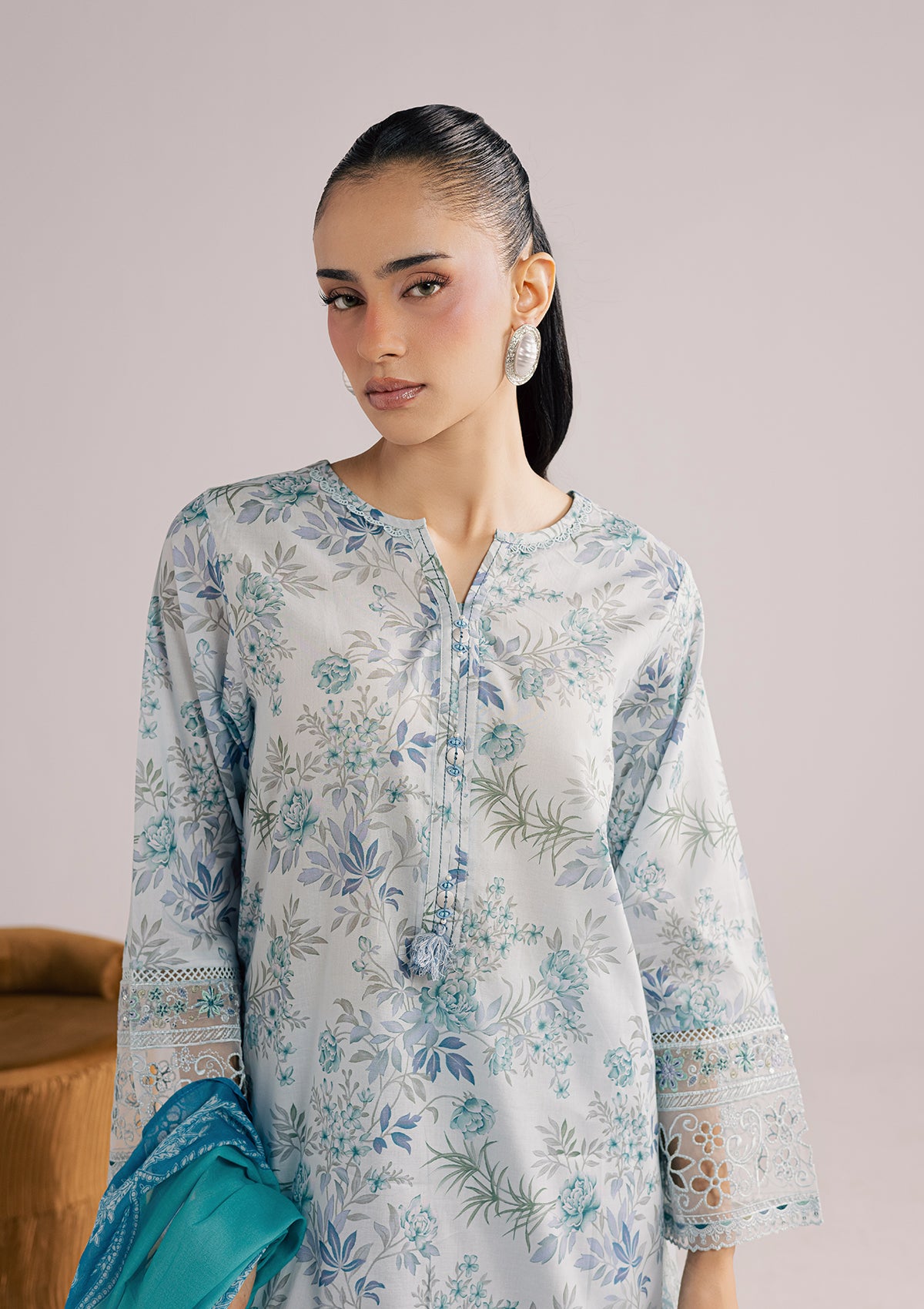 lawn Kurta Set in Sky
