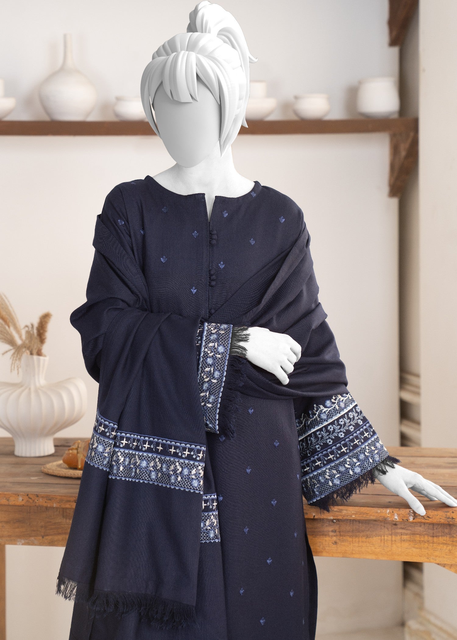 karandi Kurta Set in Navy blue