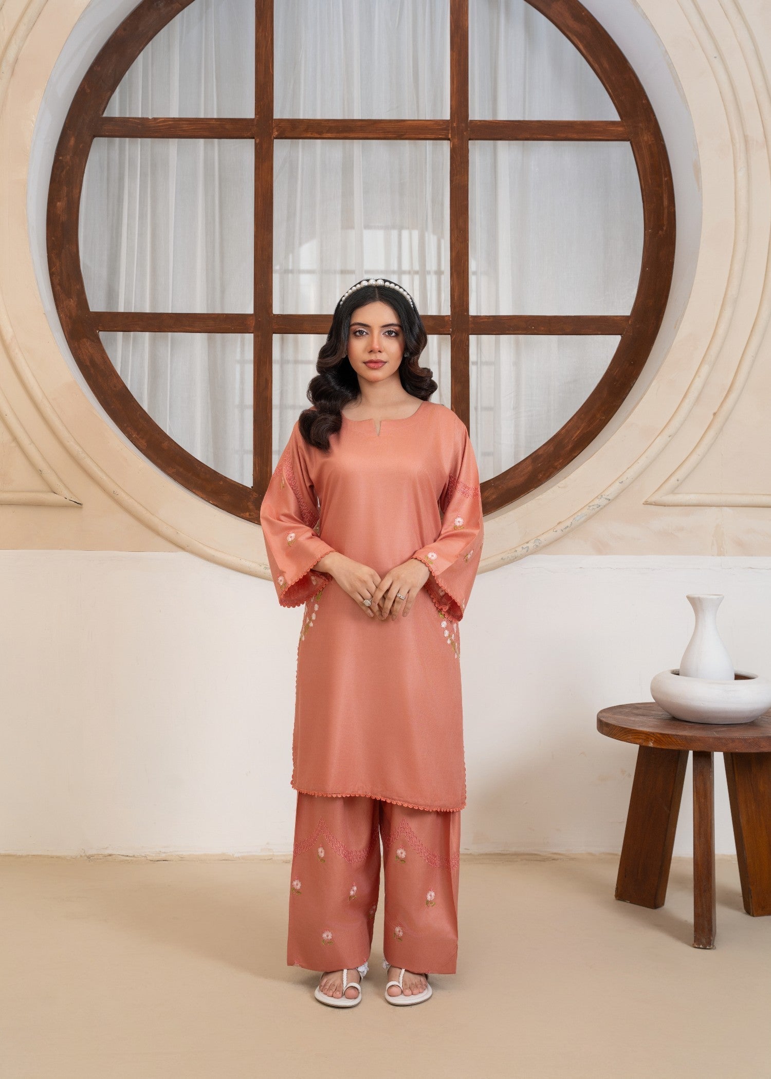 linen Kurta Set in Melon pink