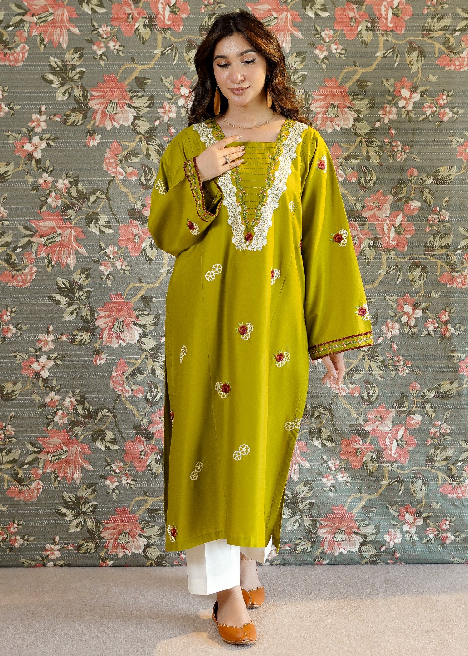 lawn Kurti in Olive green