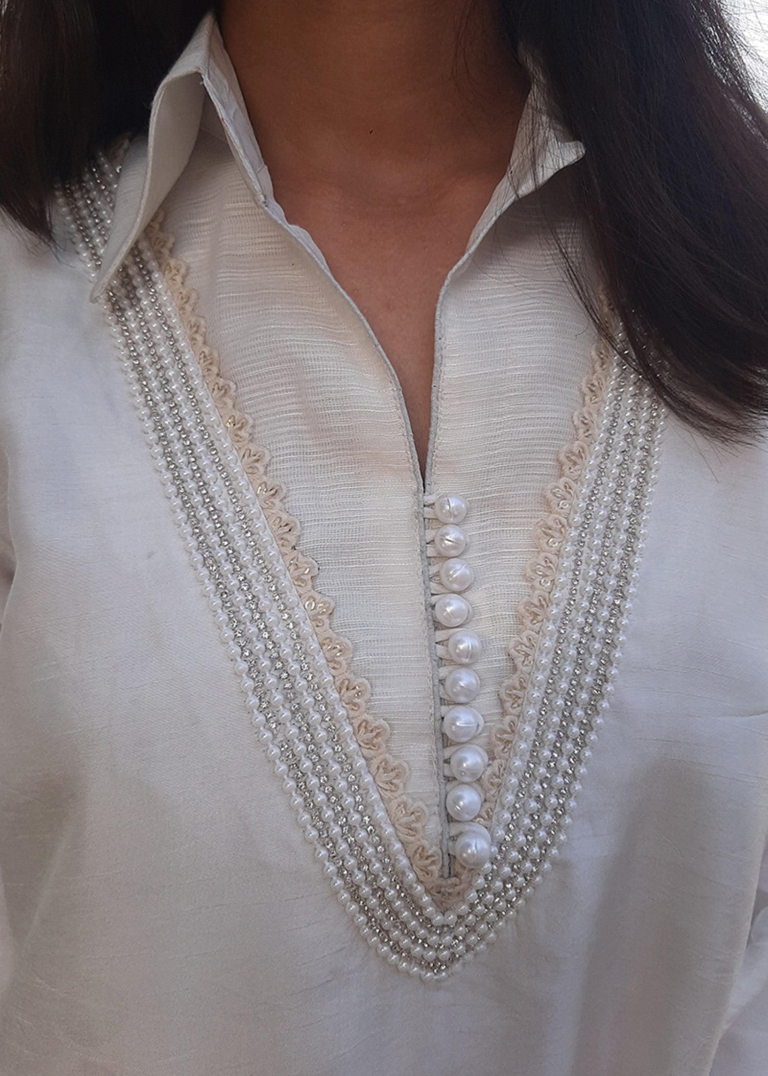 korean raw silk Kurta Set in Ivory