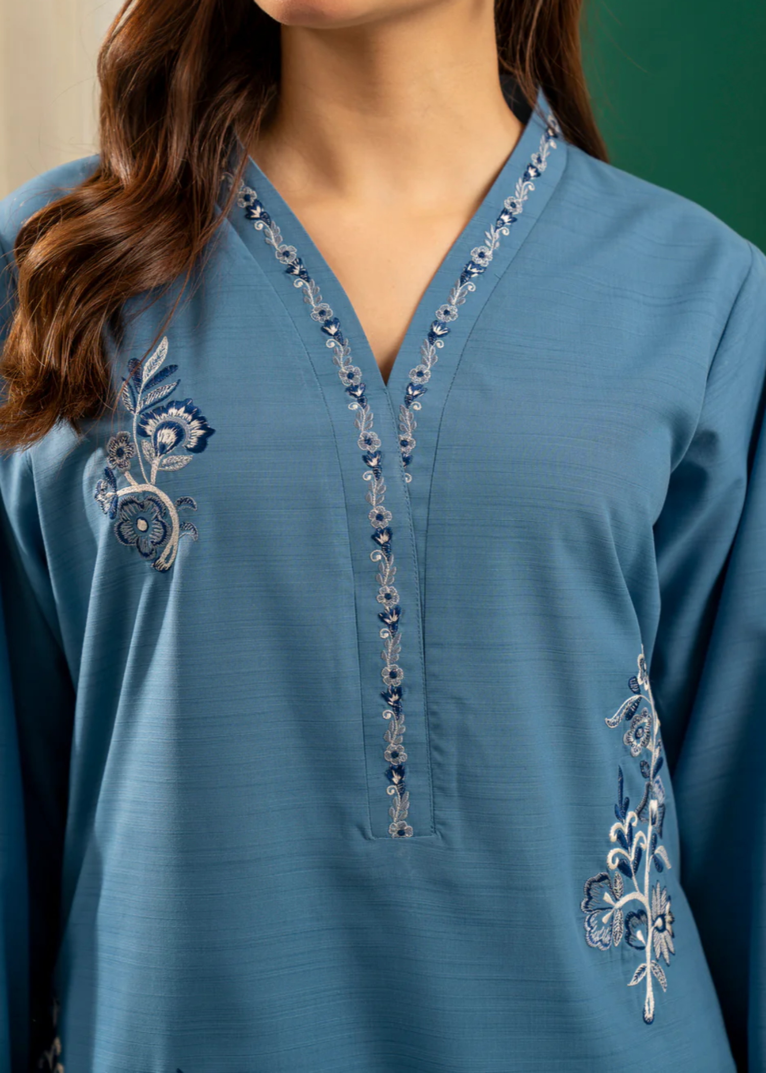 jacquard Kurta Set in Blue