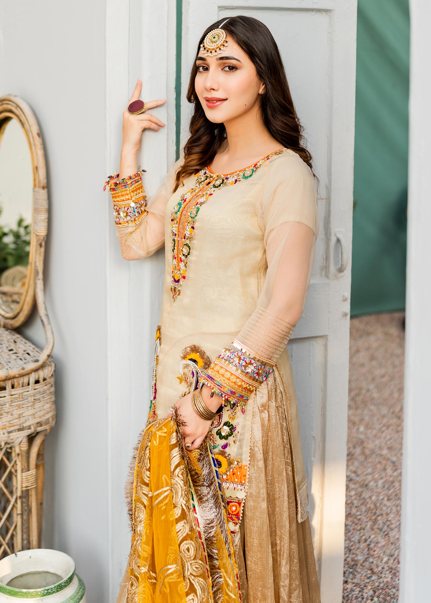 masuri Sharara in Beige