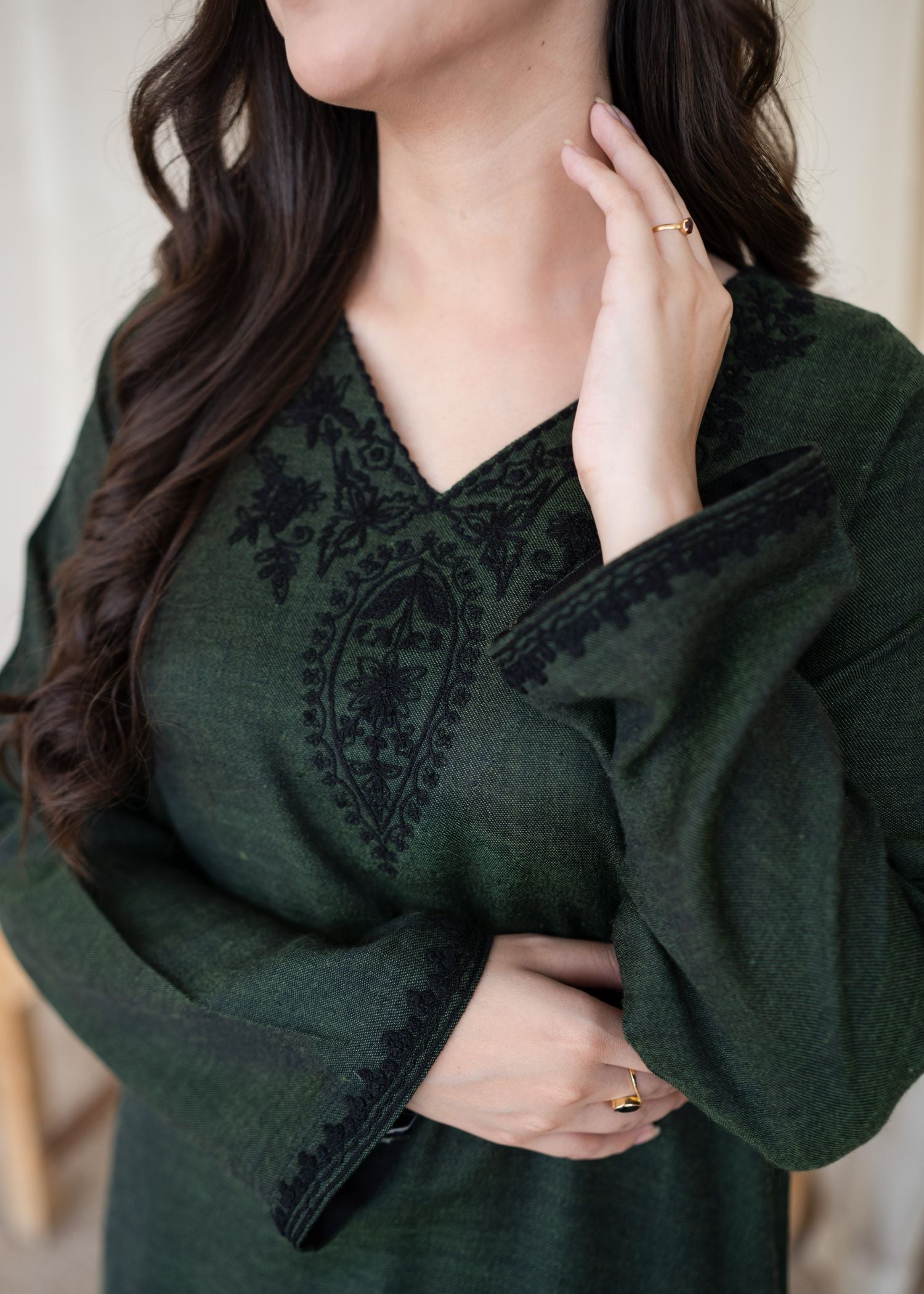 pashmina Kurta Set in Green