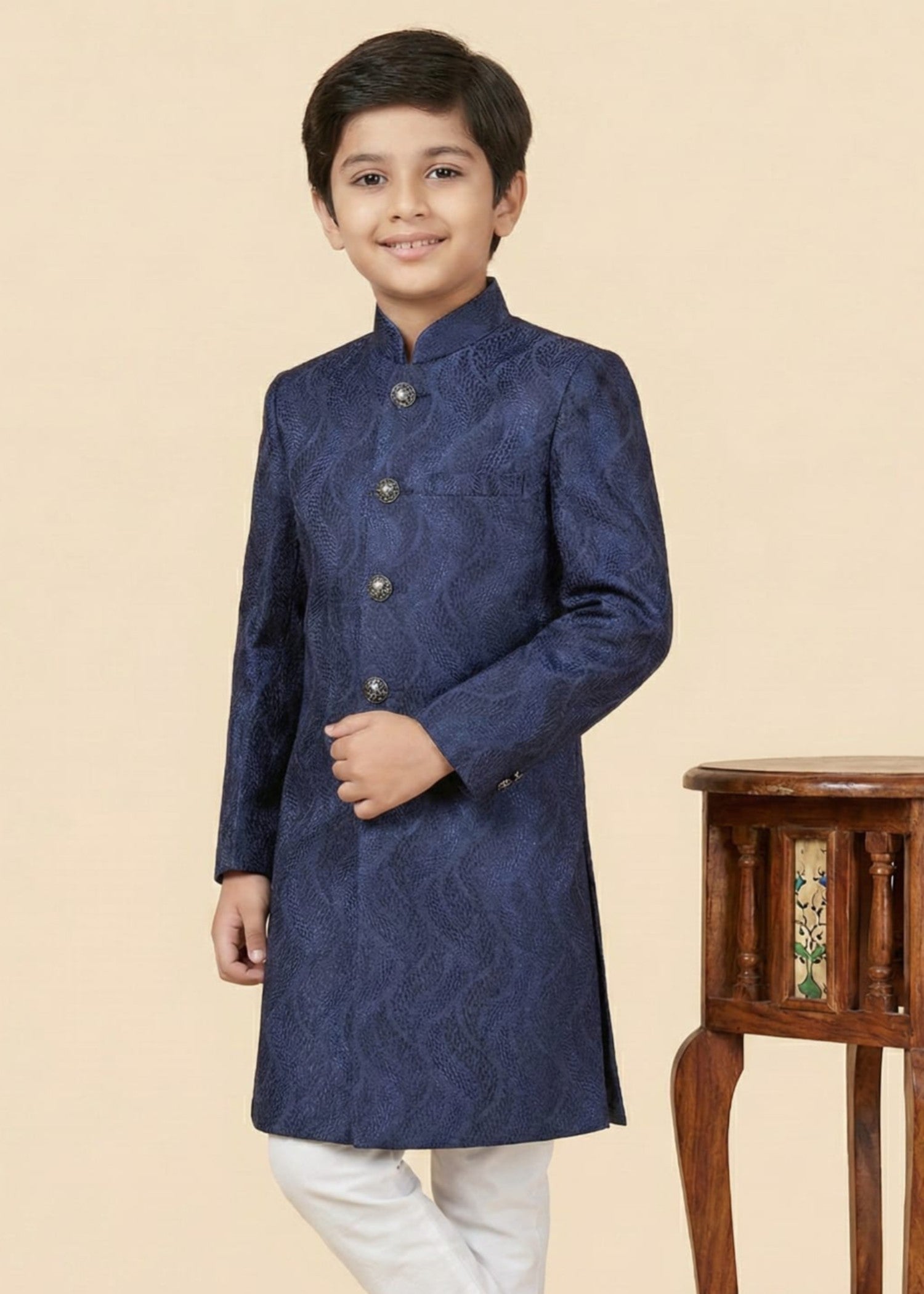 jamawar Sherwani in Navy blue