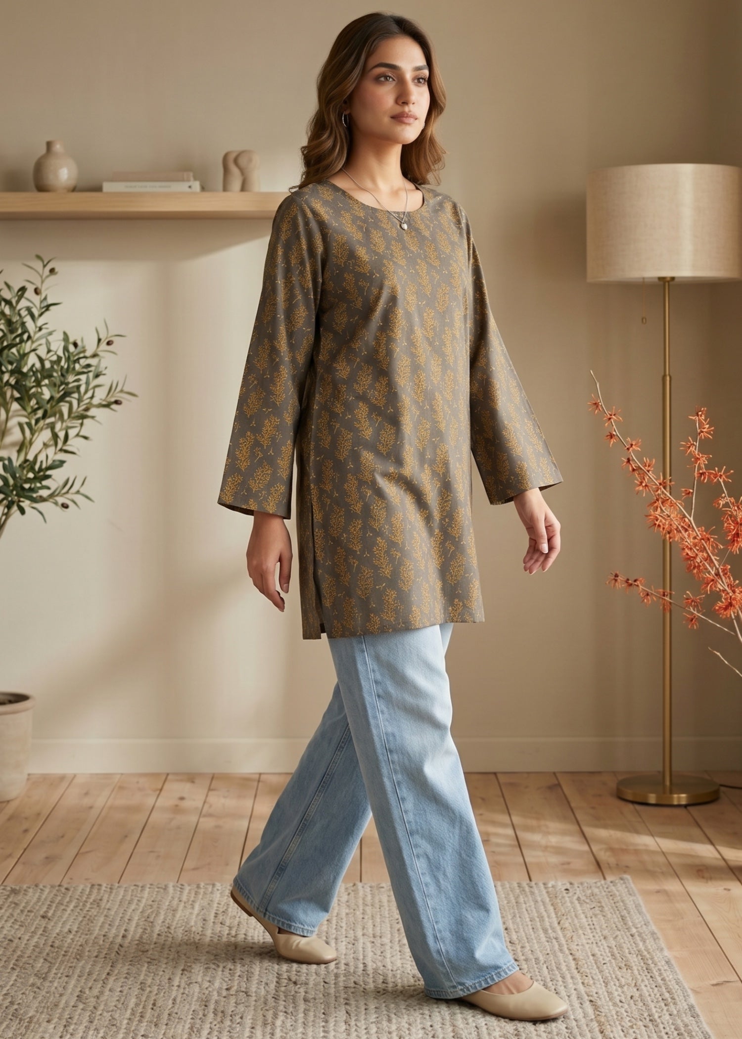 lawn cotton Kurti in Army green
