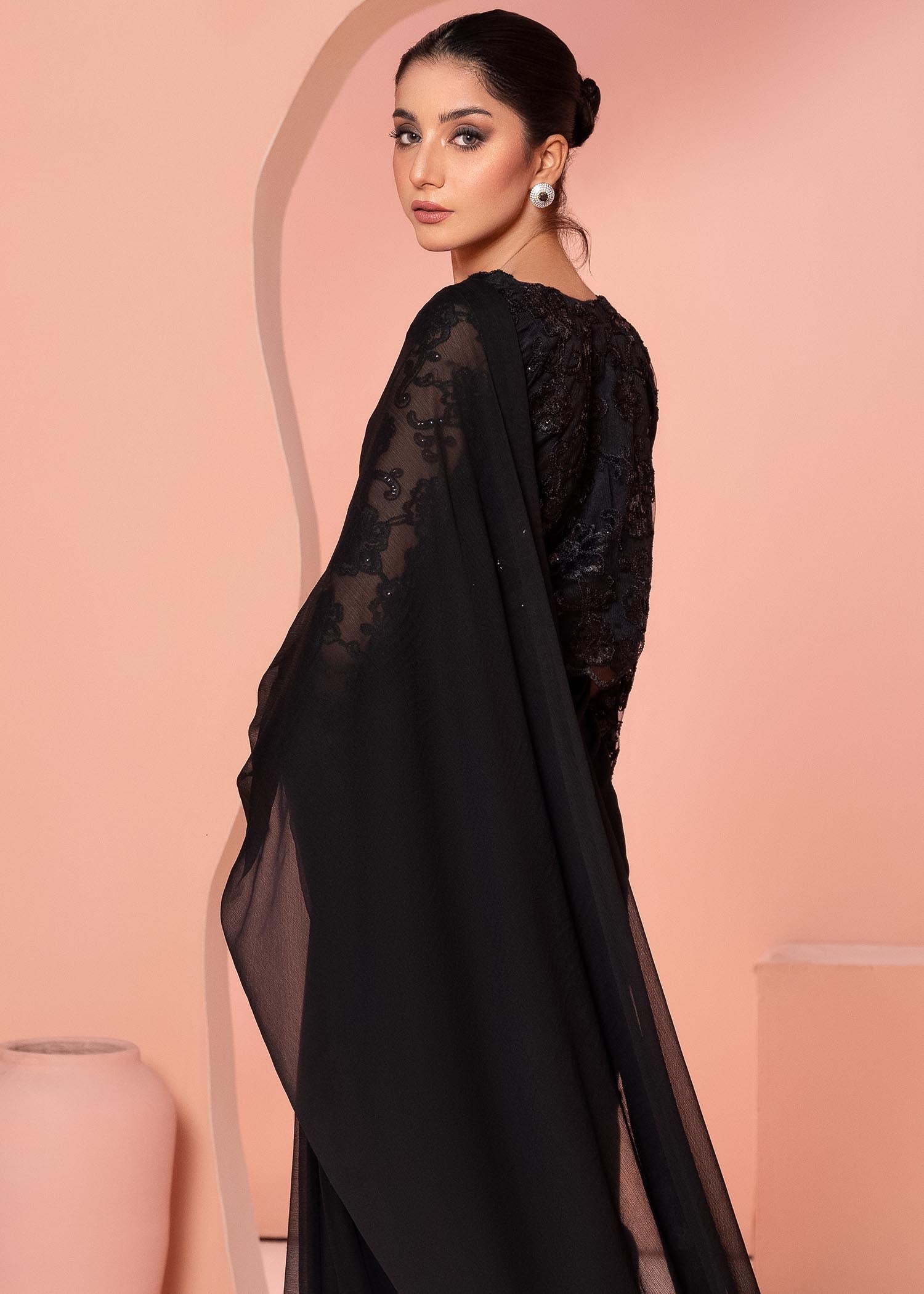 net Saree in Black