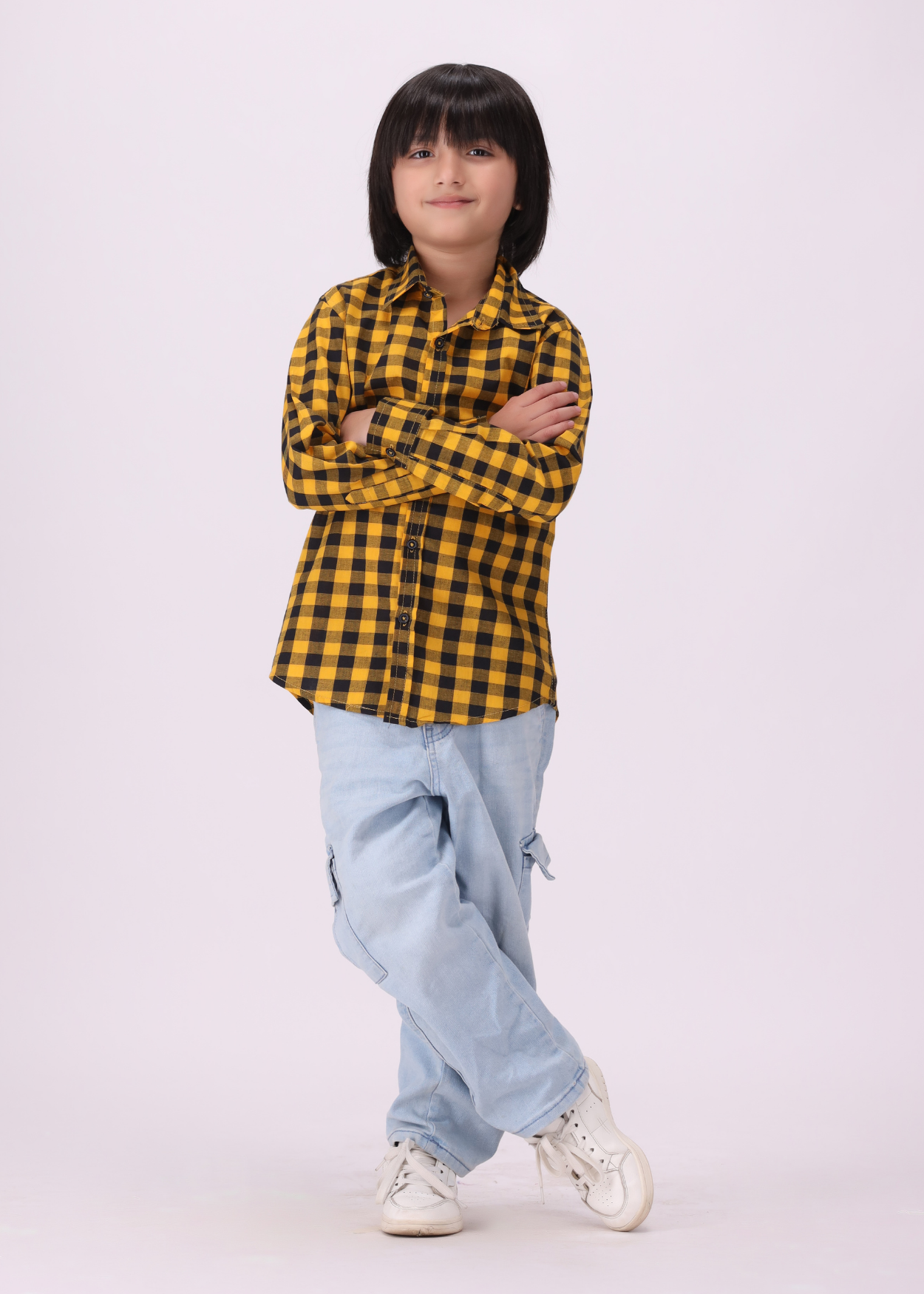 cotton Casual Shirt in Black, school bus yellow